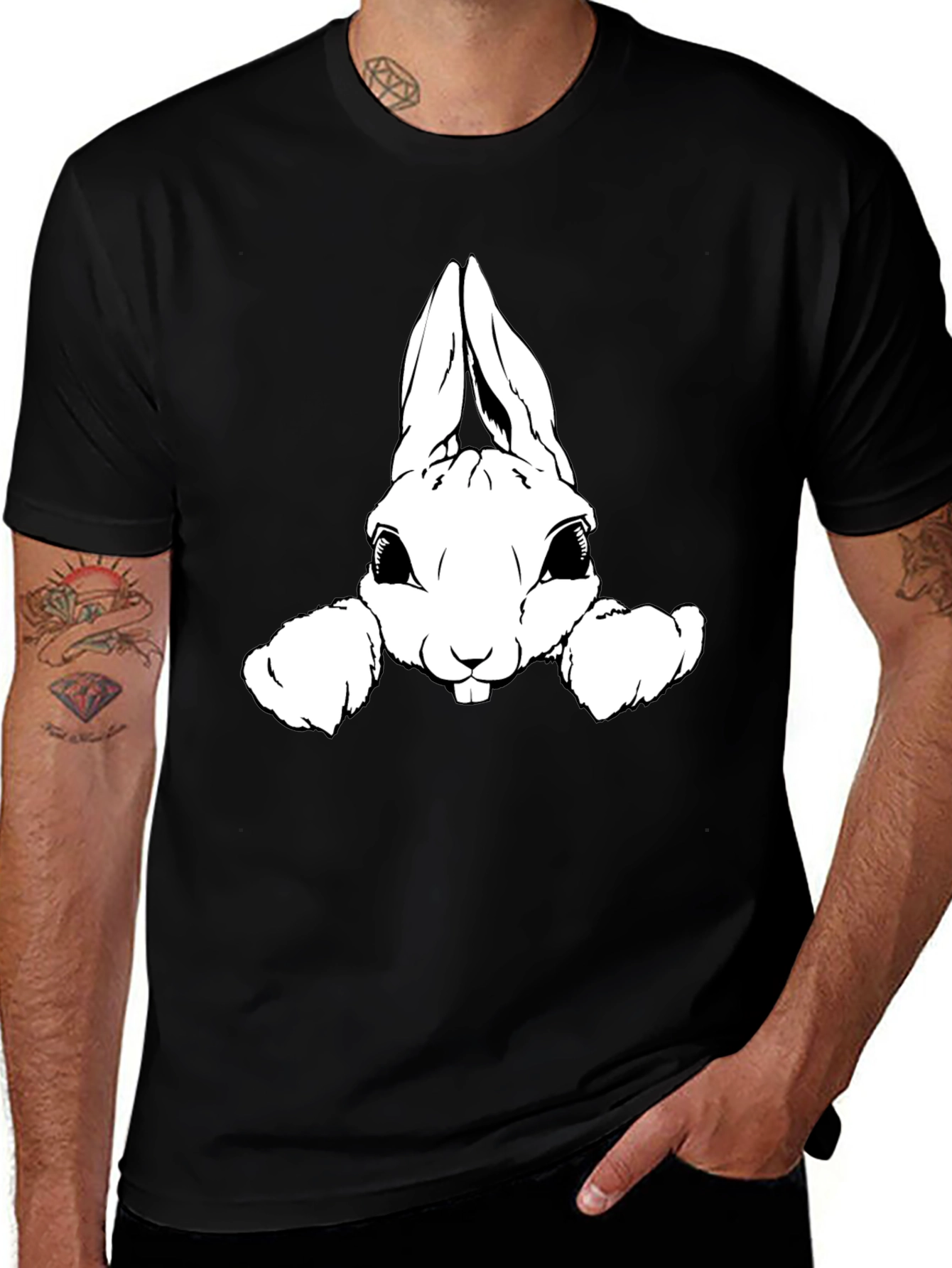 Variant 12 of Black T-Shirt with Cute Rabbit Graphic