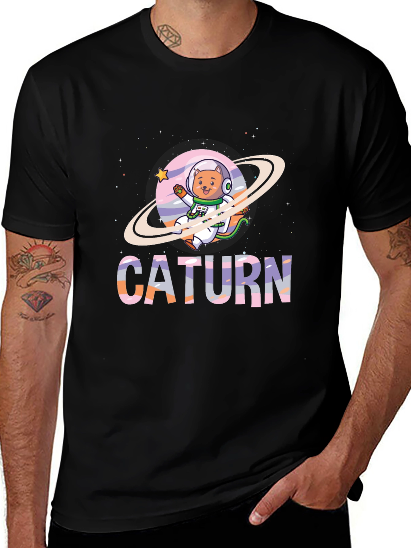 CAturn Graphic T-Shirt - Space Cat Design