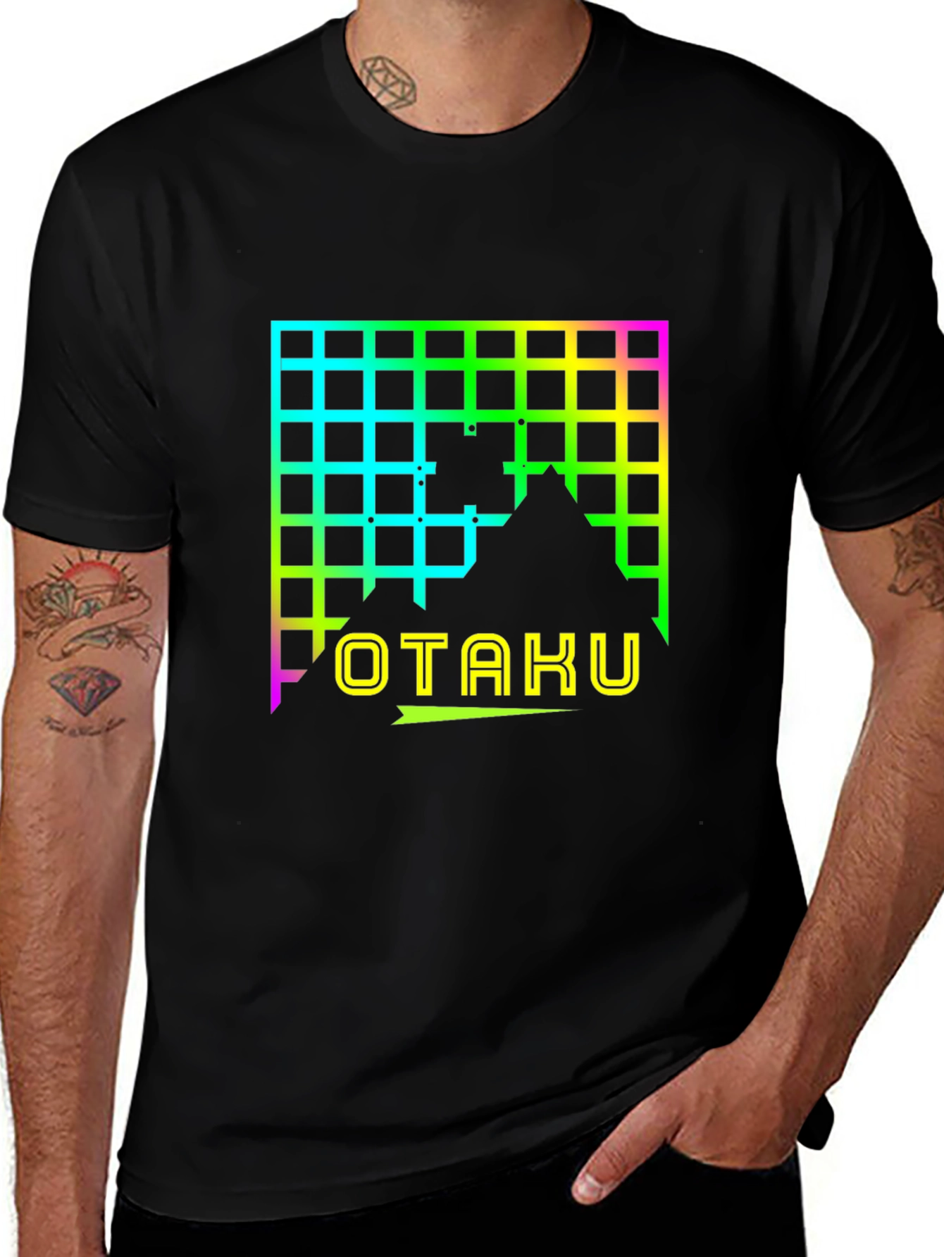 Otaku Neon Grid T-Shirt - Black