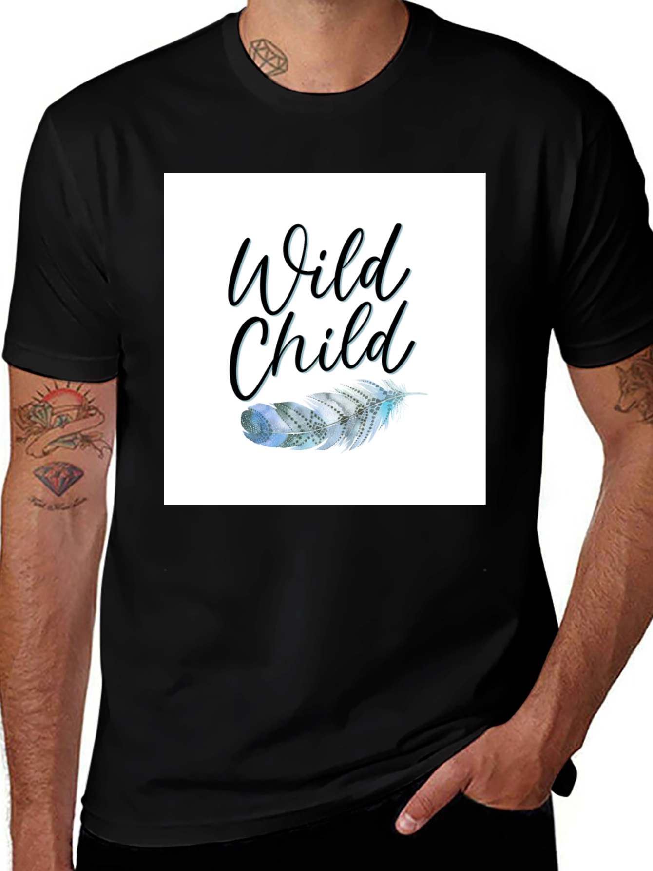 Variant 13 of Wild Child Feather Graphic Black Tee