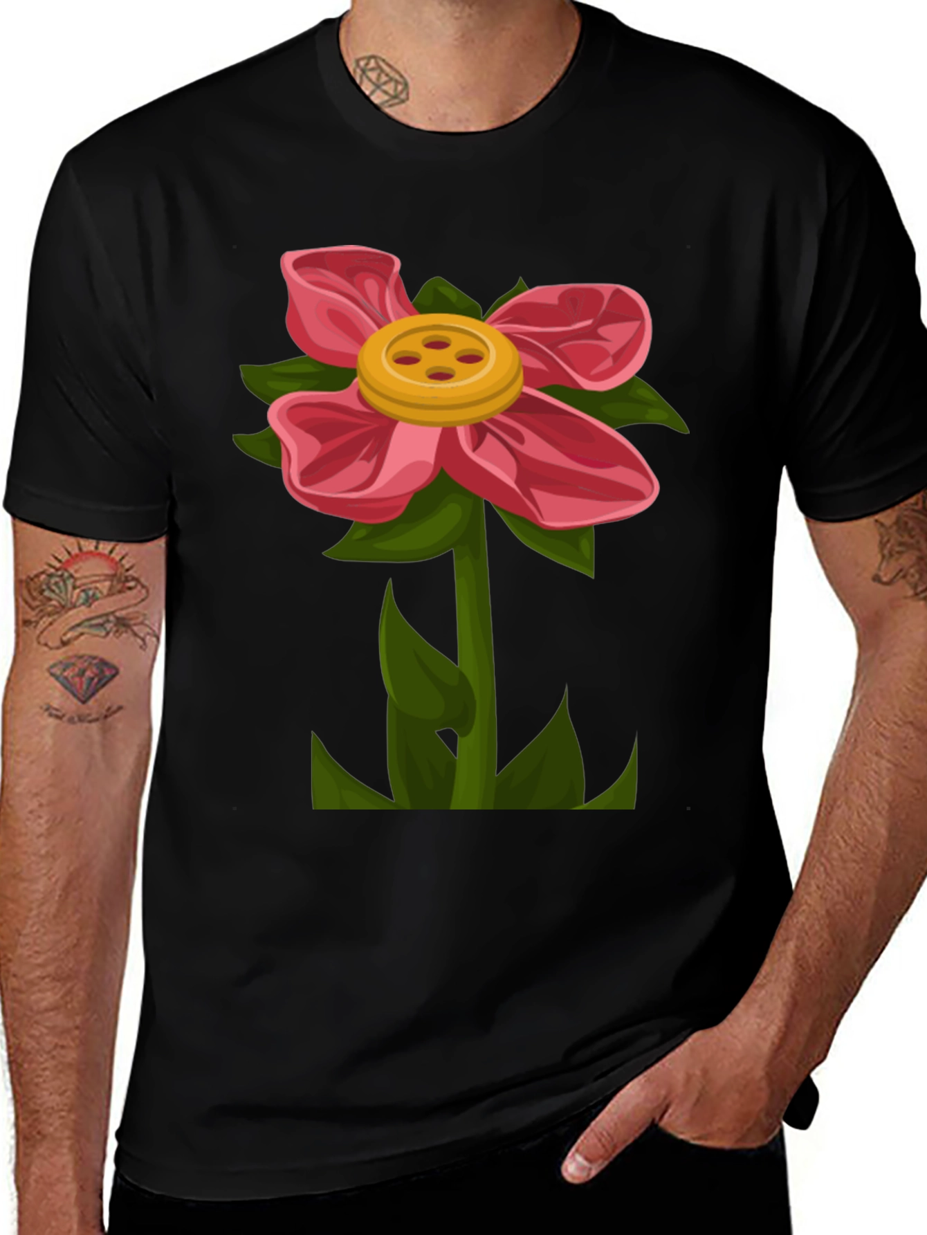 Variant 17 of Flower Power T-Shirt - Fun Button Flower Design!