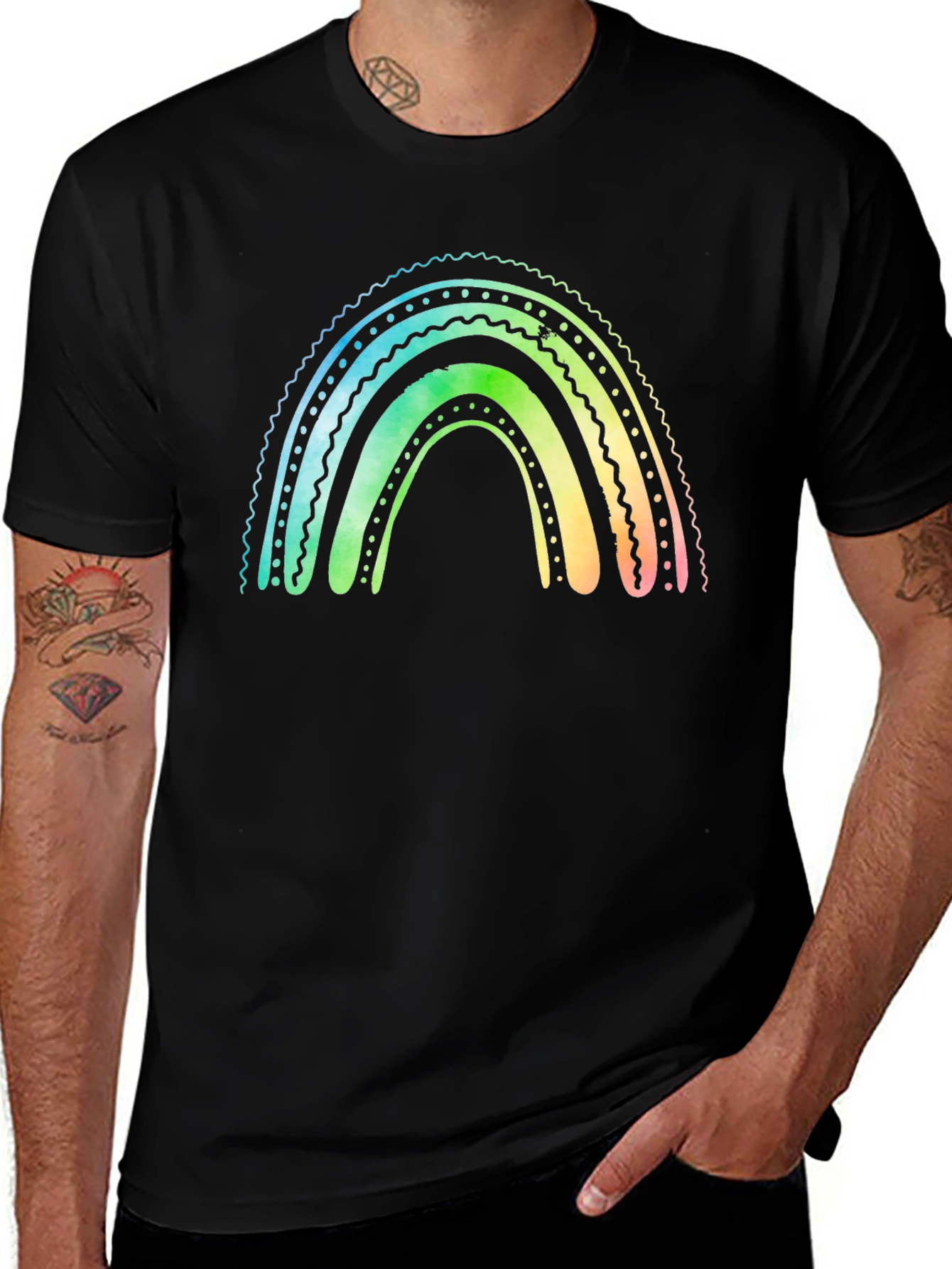 Variant 26 of Rainbow Graphic Men's Black T-Shirt