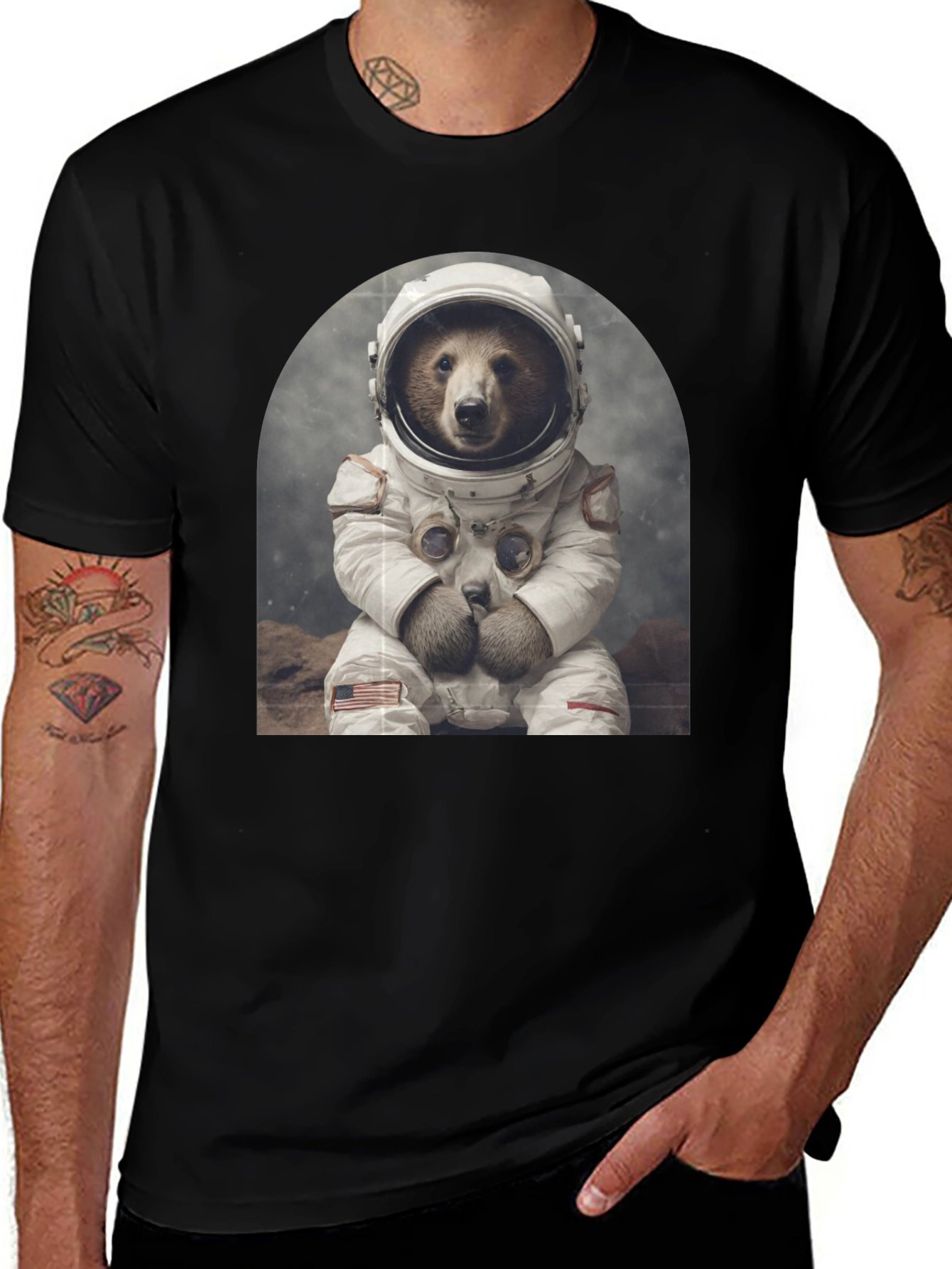 Astronaut Bear Graphic Tee - Novelty T-Shirt