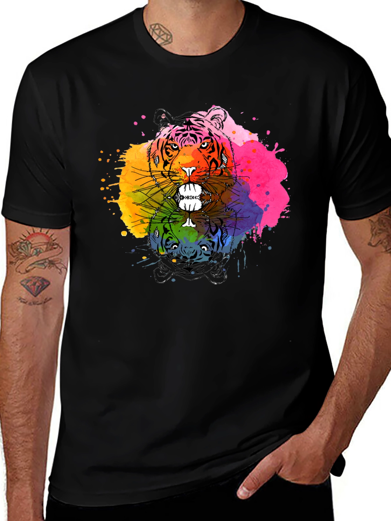 Variant 20 of Watercolor Tiger Graphic Black T-Shirt