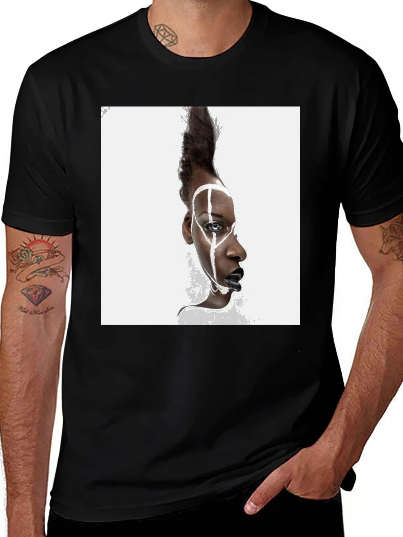 Variant 28 of Abstract Face Graphic Black T-Shirt