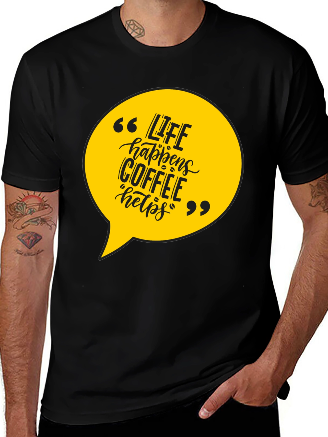Variant 20 of Life Happens Coffee Helps Graphic Tee - Black
