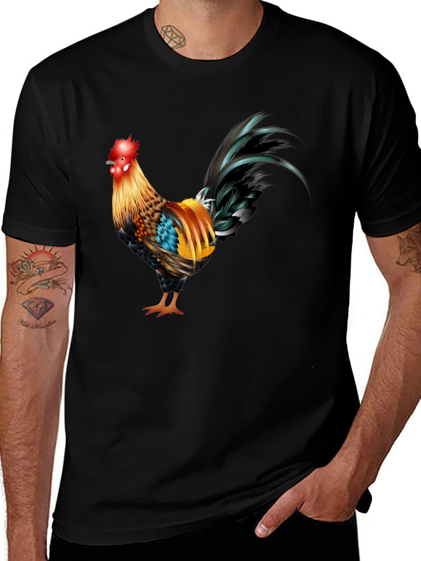 Variant 14 of Black T-Shirt with Rooster Graphic