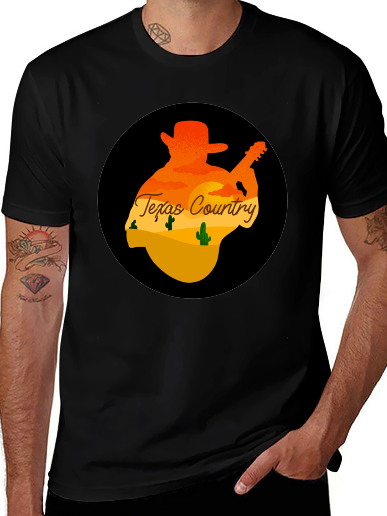 Variant 21 of Texas Country Guitar Player Graphic Tee - Black