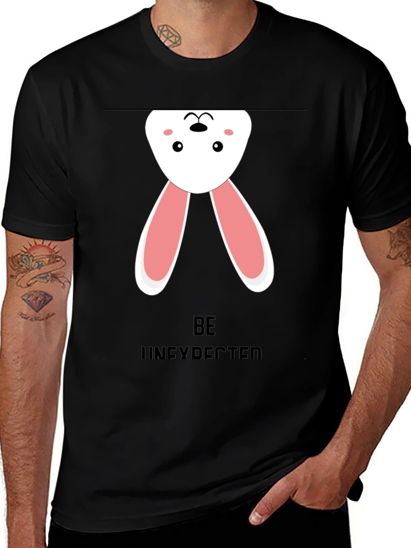 Variant 8 of Upside Down Bunny Graphic Tee - Black Cotton