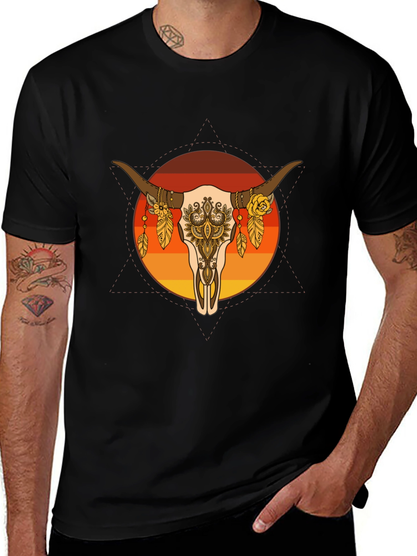 Bull Skull Graphic Tee - Boho Style T-Shirt