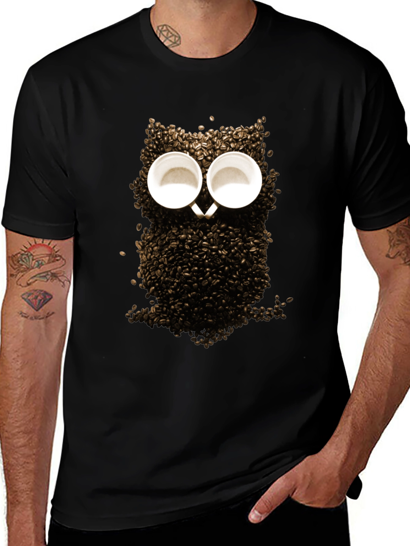 Black Coffee Bean Owl Graphic T-Shirt - Unique Design main image
