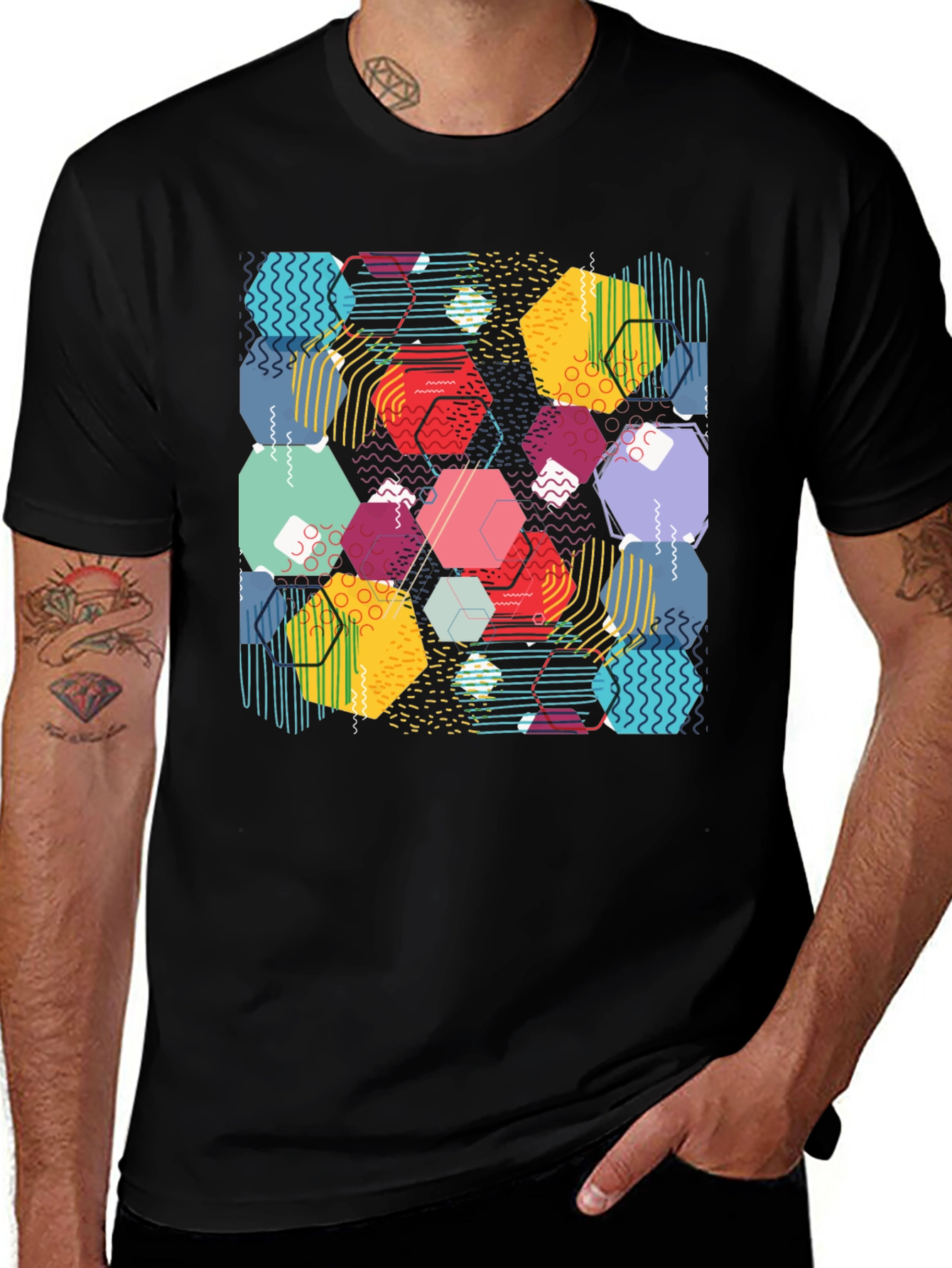 Variant 24 of Geometric Pattern T-Shirt - Colorful Hexagon Design