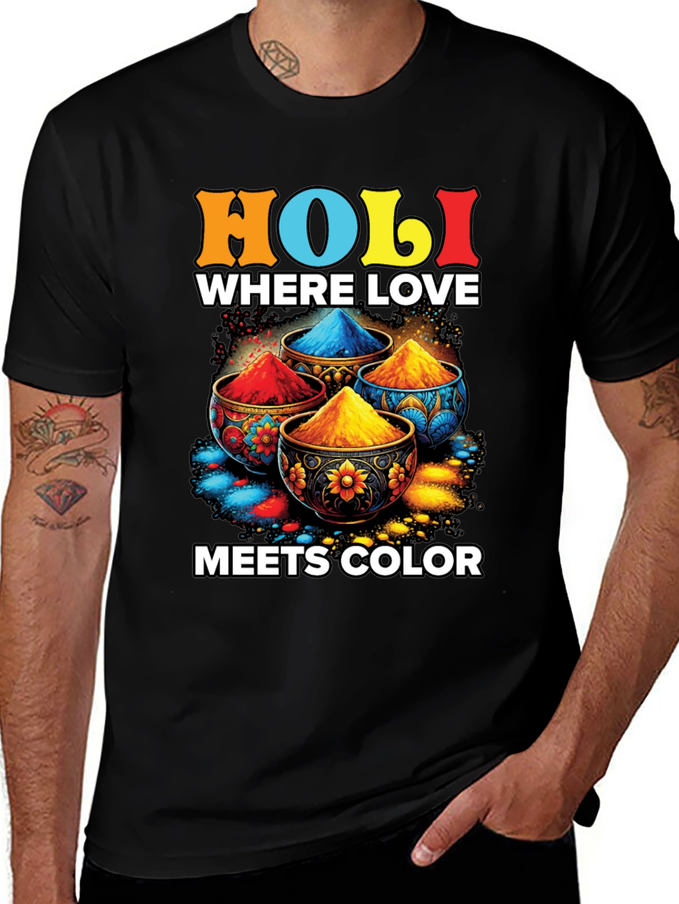 Holi Love Meets Color Black T-Shirt