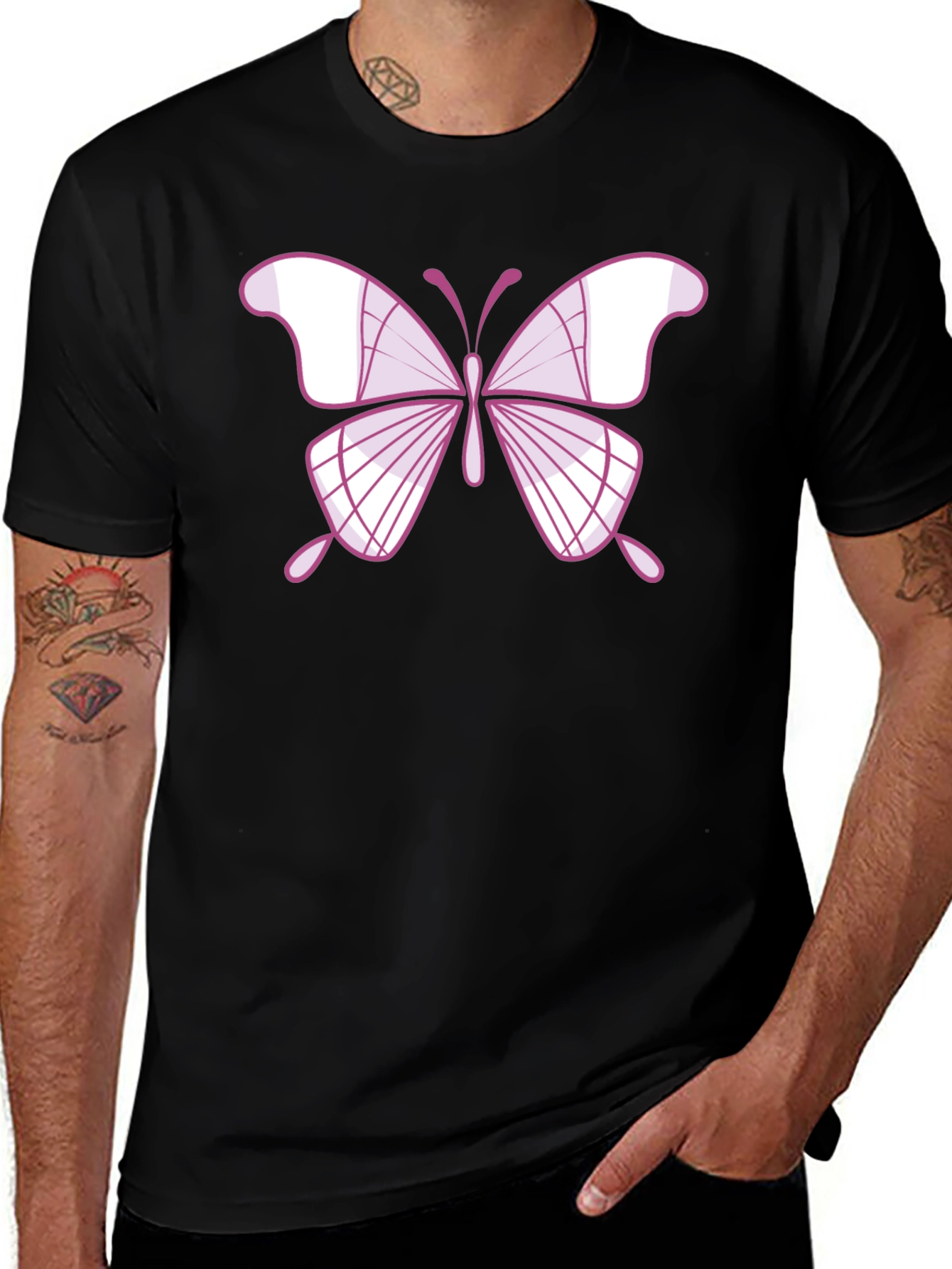 Variant 19 of Butterfly Graphic Tee - Stylish Men's Black T-Shirt