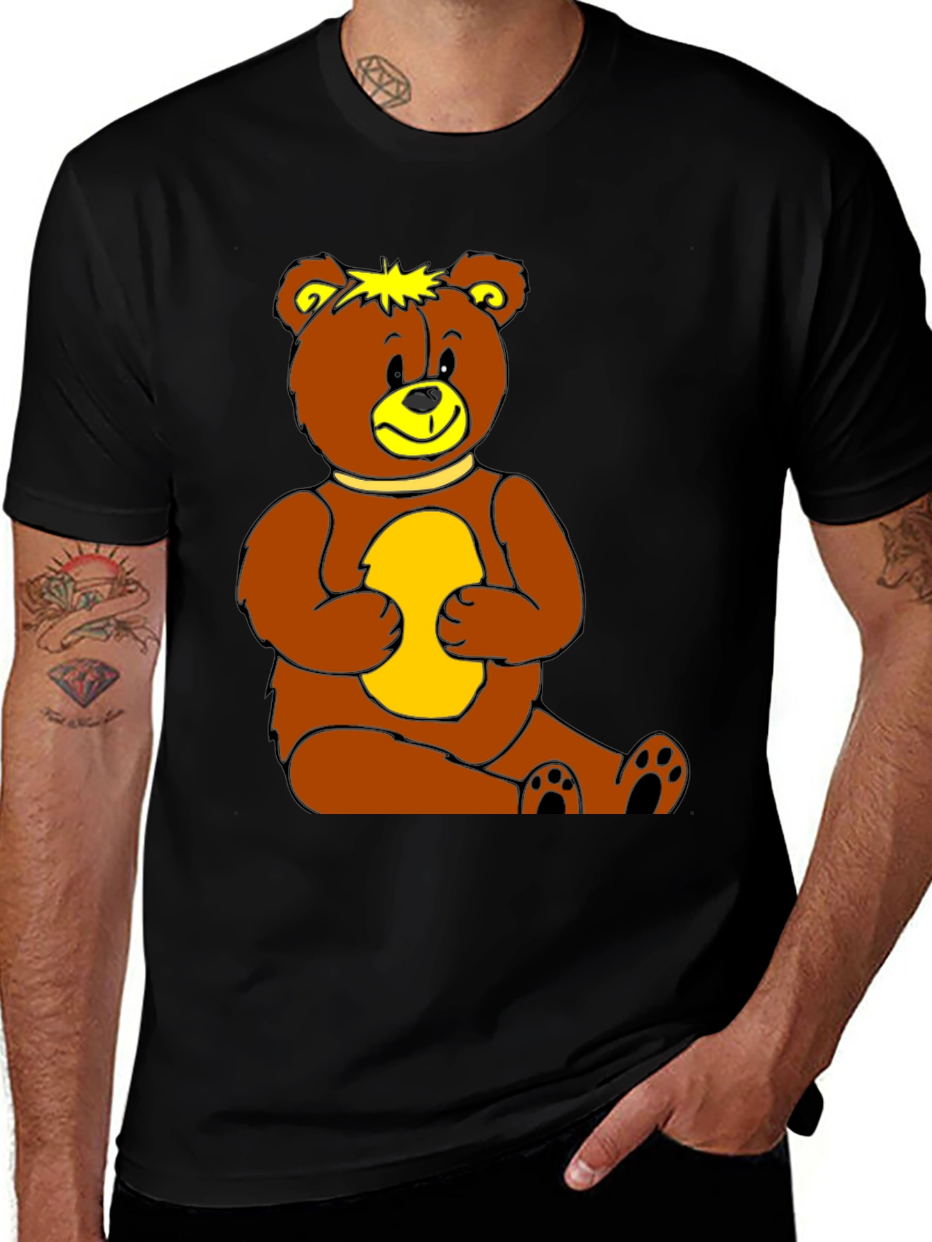 Variant 25 of Cute Teddy Bear Graphic Print Black T-Shirt
