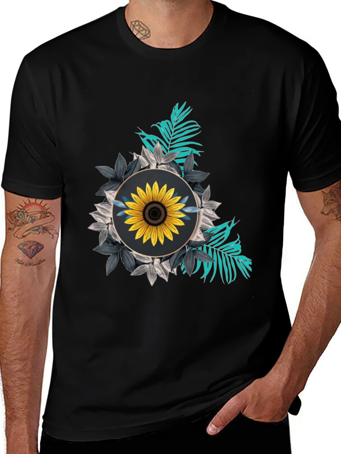 Variant 16 of Sunflower Graphic Tee - Stylish Black T-Shirt