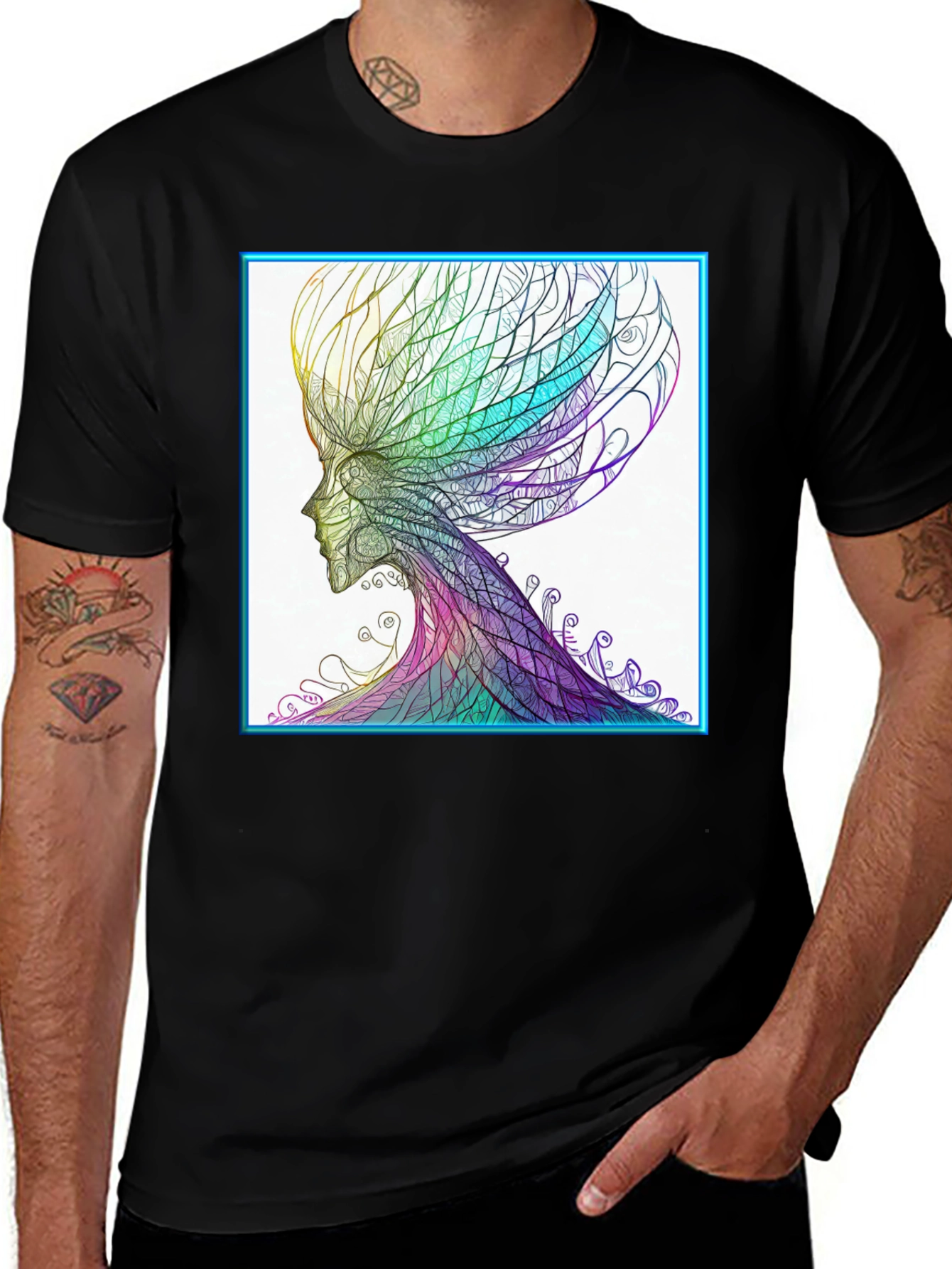 Black Abstract Art Tee - Colorful Head Design main image