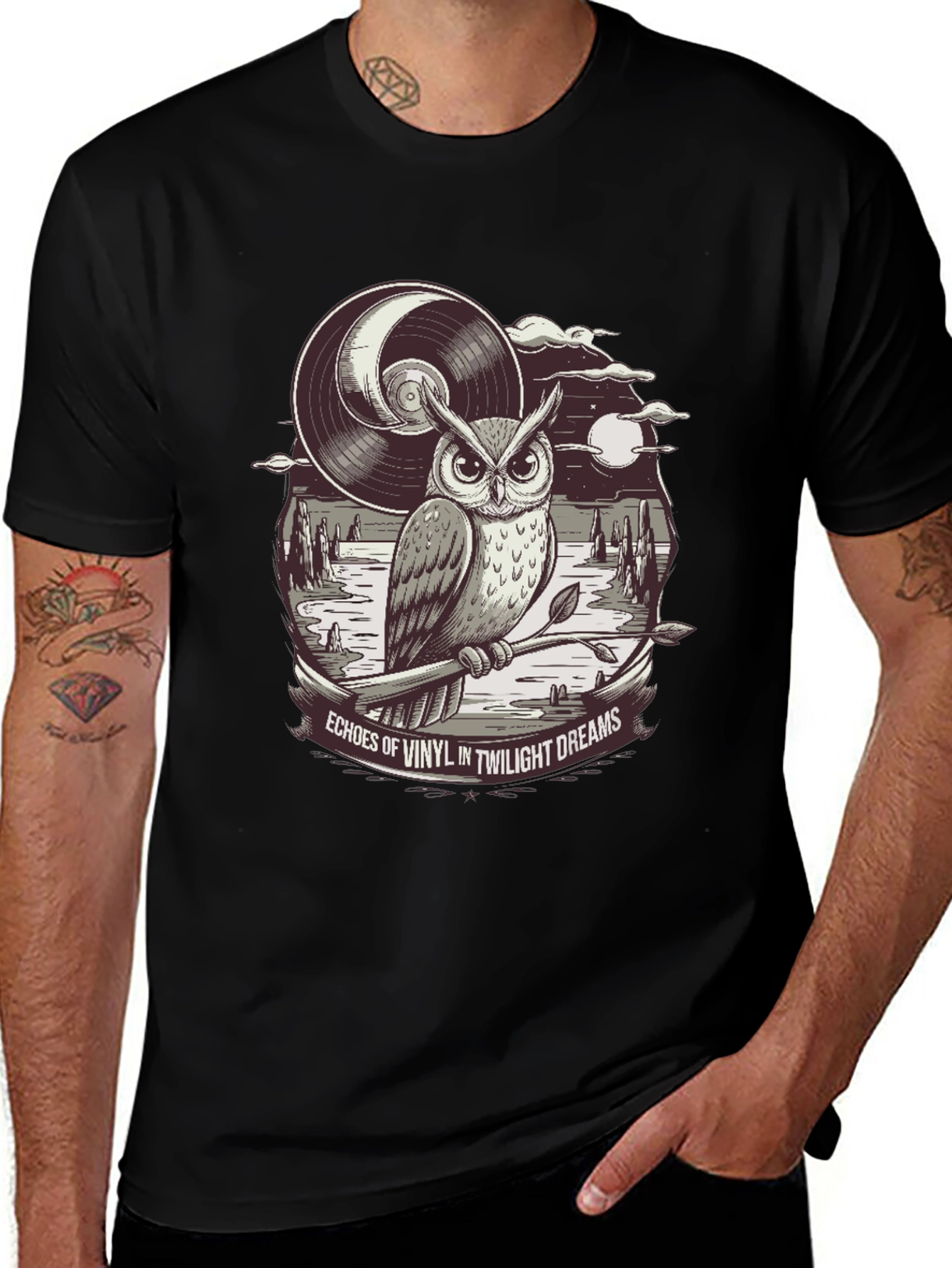 Variant 28 of Twilight Dreams Owl Vinyl Record T-Shirt
