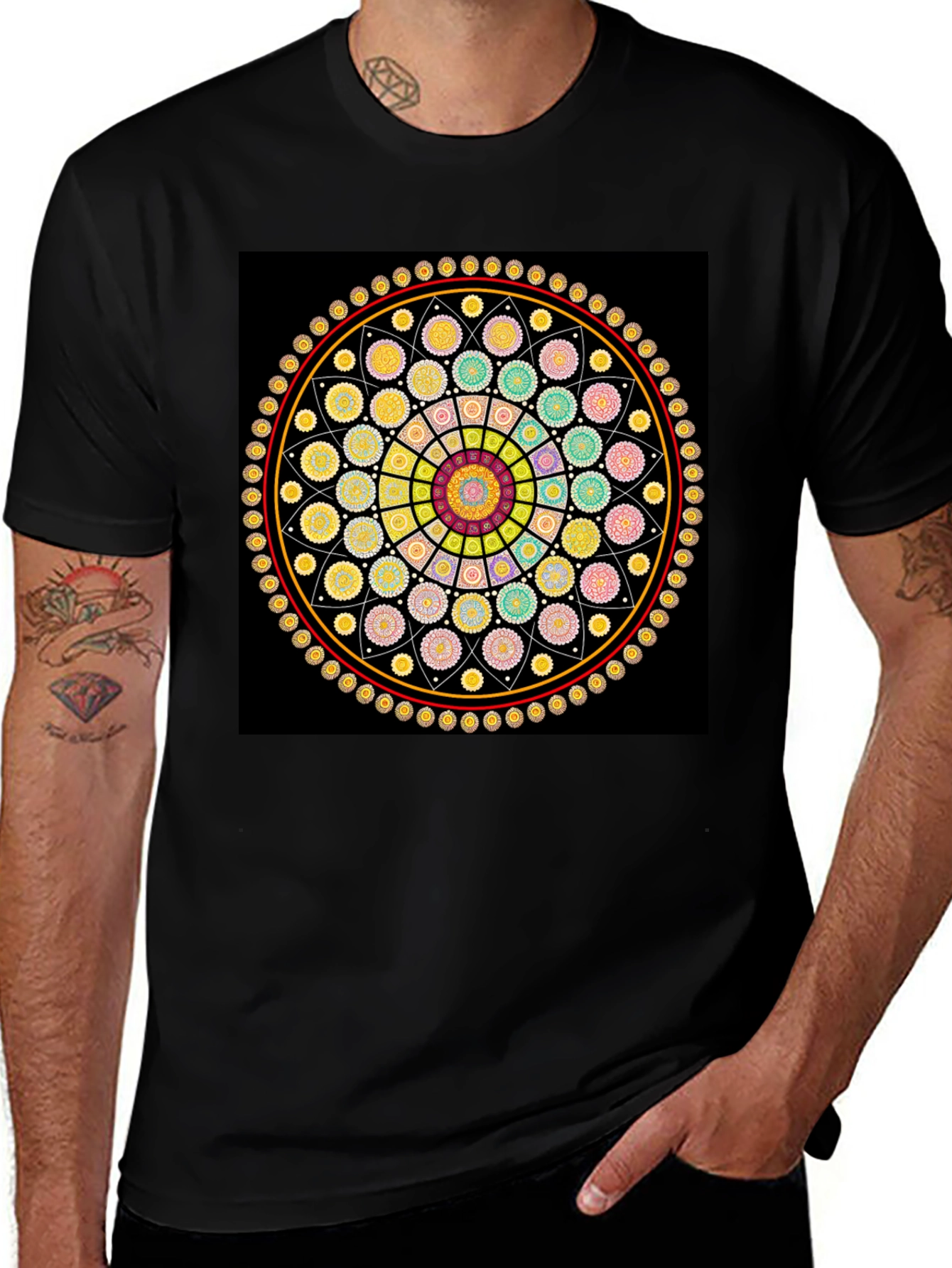 Variant 9 of Geometric Mandala Graphic Tee - Stylish Black T-Shirt