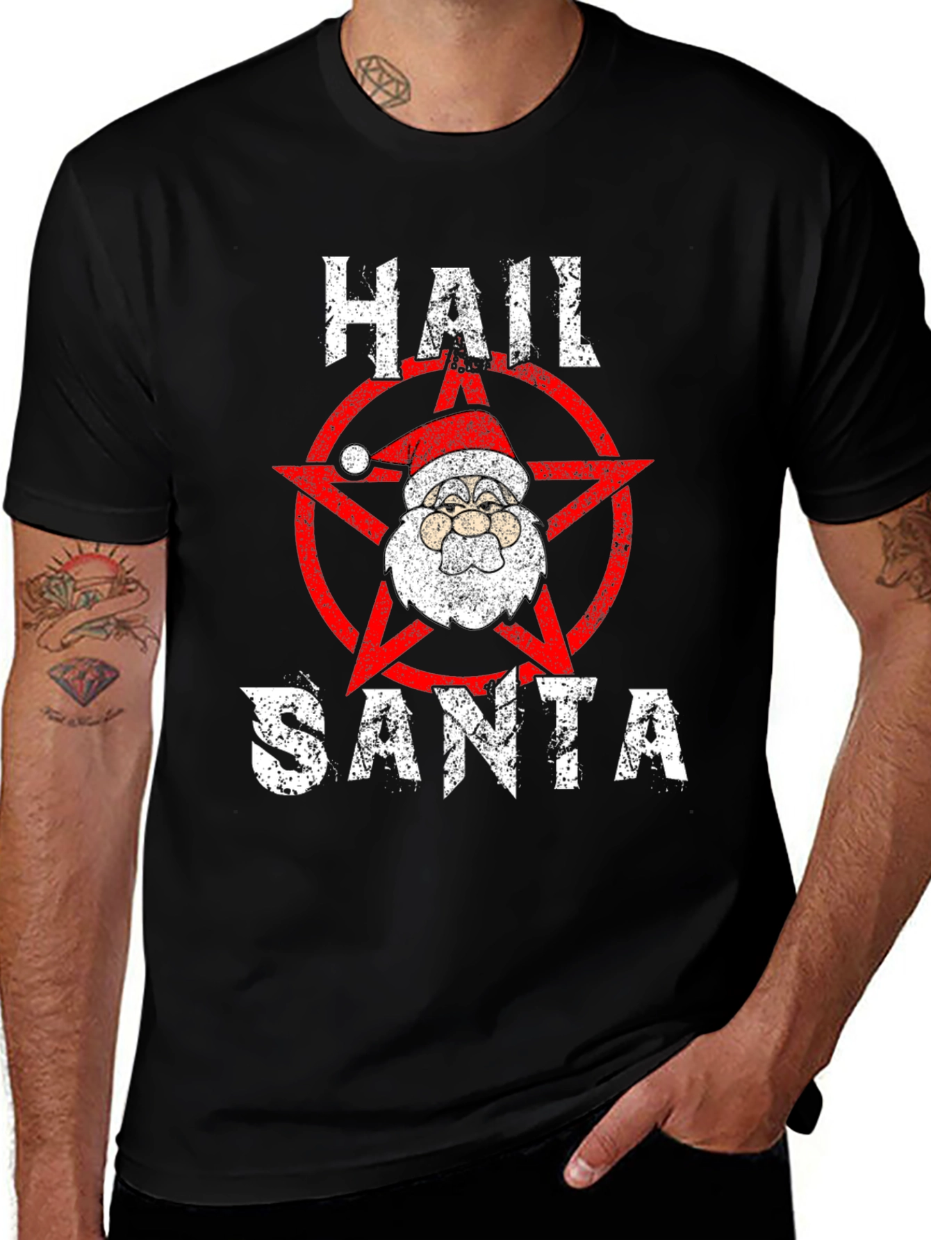 Hail Santa Graphic Tee - Black Cotton Blend T-Shirt