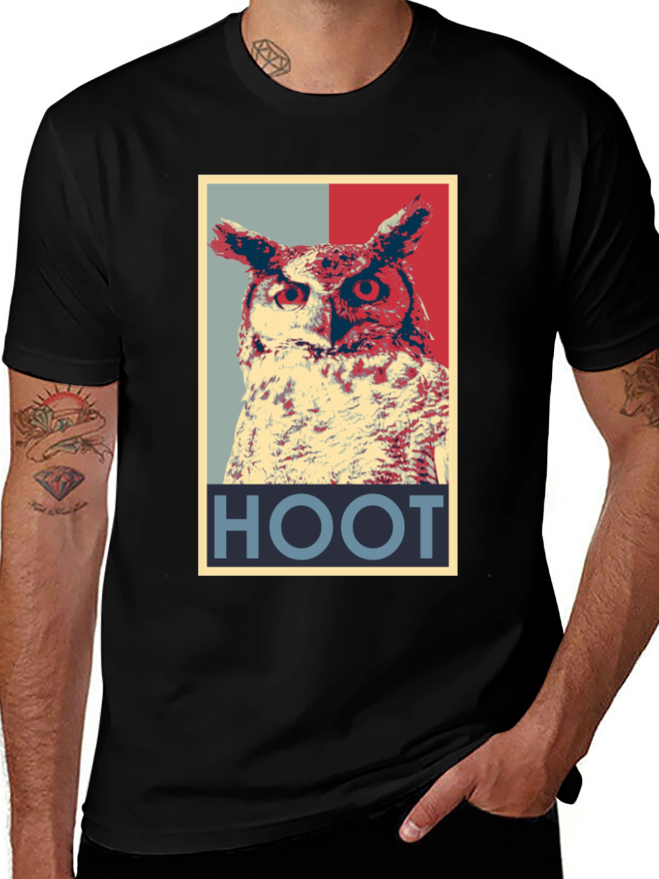 Variant 5 of Hoot Owl Graphic Tee - Men's Black T-Shirt