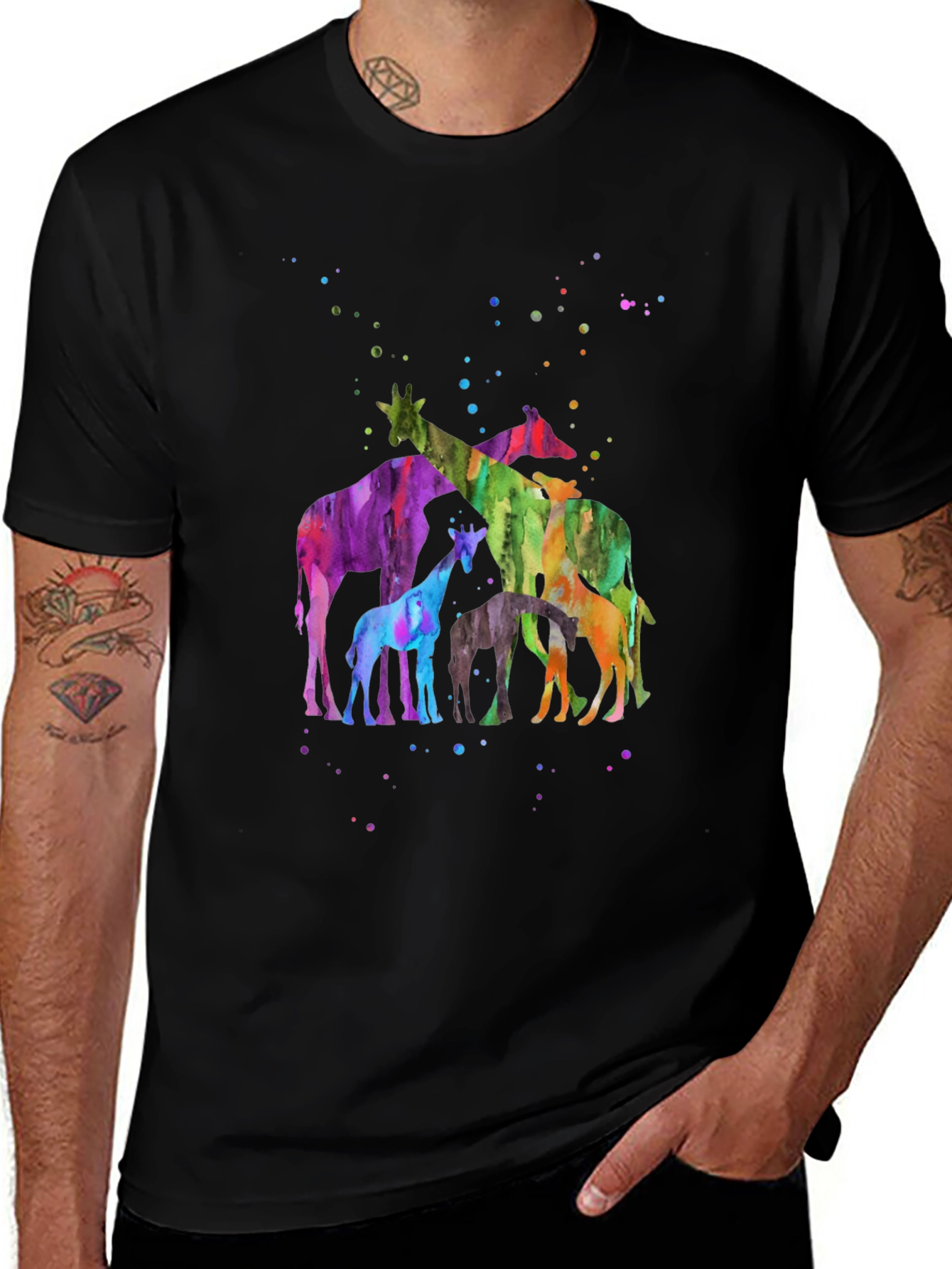 Variant 9 of Colorful Giraffe Family Watercolor Graphic Tee