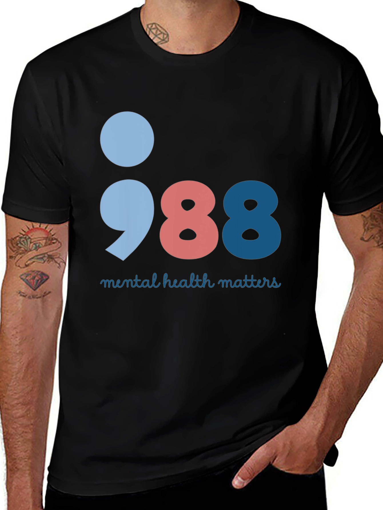 Variant 2 of Mental Health Matters 988 Semicolon T-Shirt