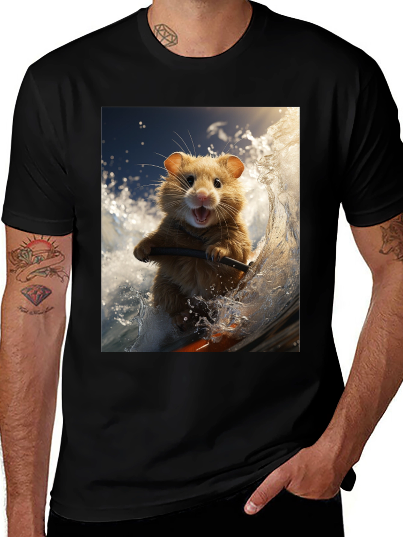 Variant 14 of Hamster Surfing T-Shirt - Ride the Wave!