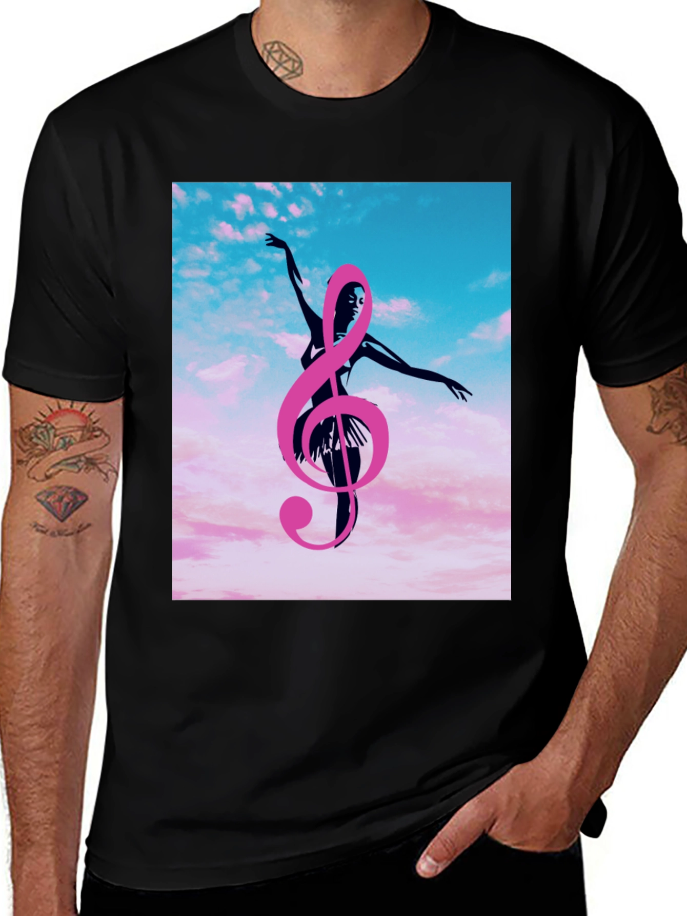 Variant 15 of Dancing Clef Graphic Tee - Black Cotton T-Shirt