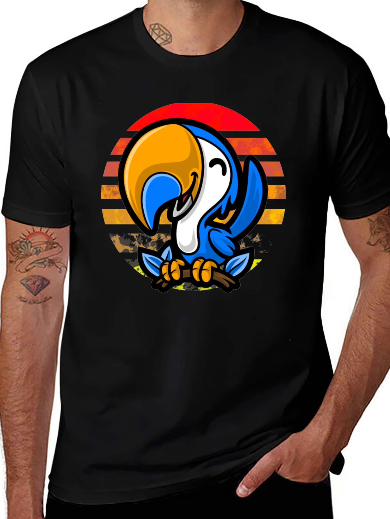 Variant 9 of Parrot Sunset Graphic Tee - Casual Black T-Shirt