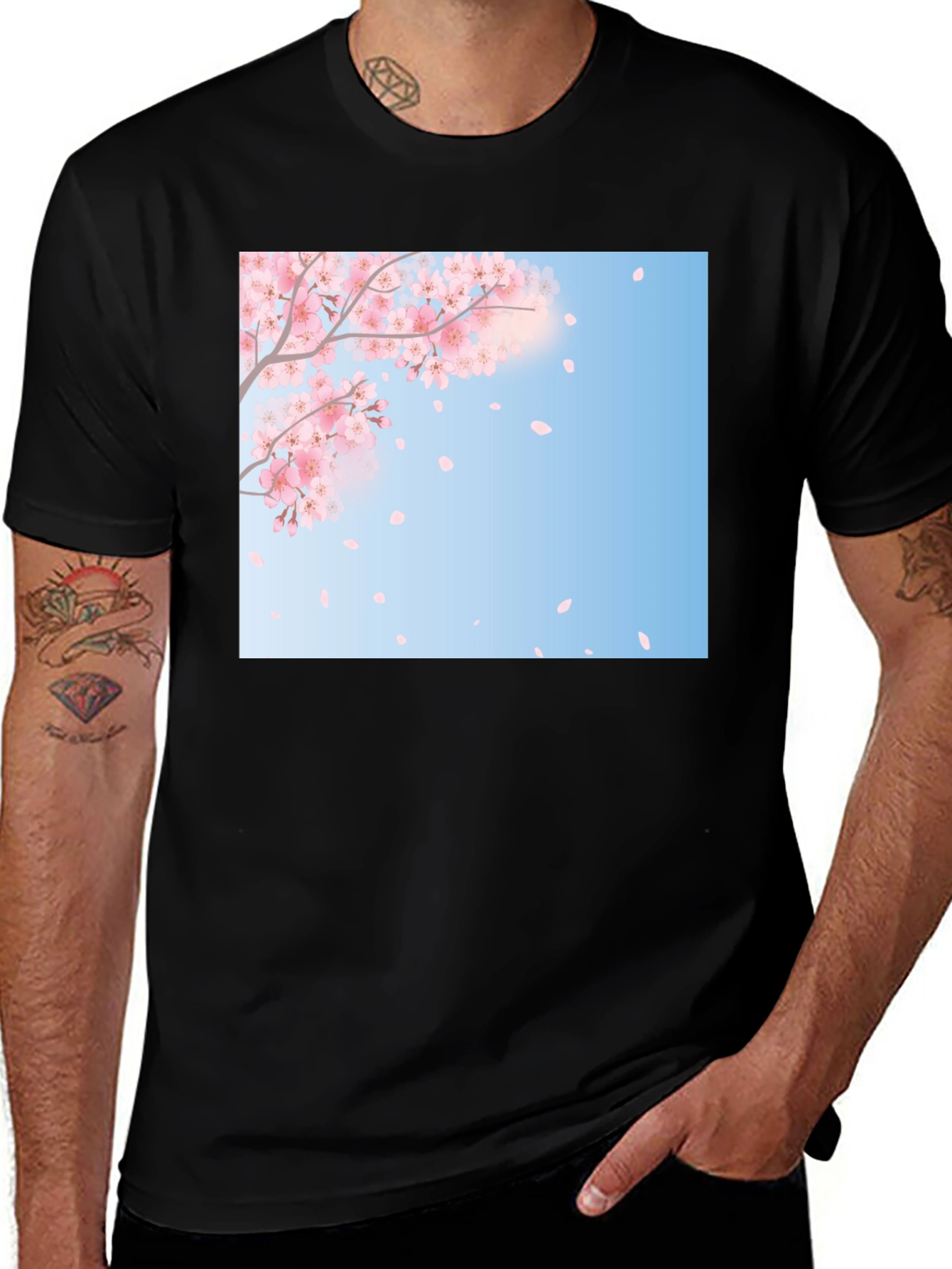 Variant 23 of Cherry Blossom Graphic Tee - Stylish Black T-Shirt