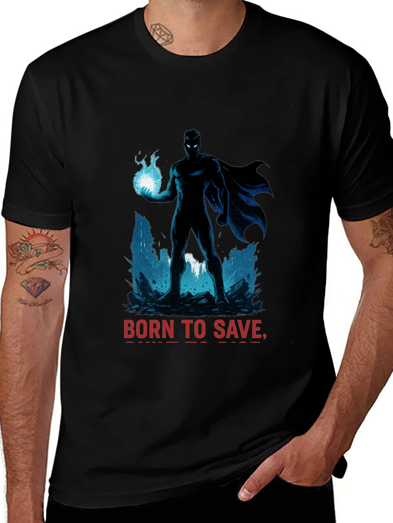 Variant 17 of Born to Save Superhero T-Shirt - Black