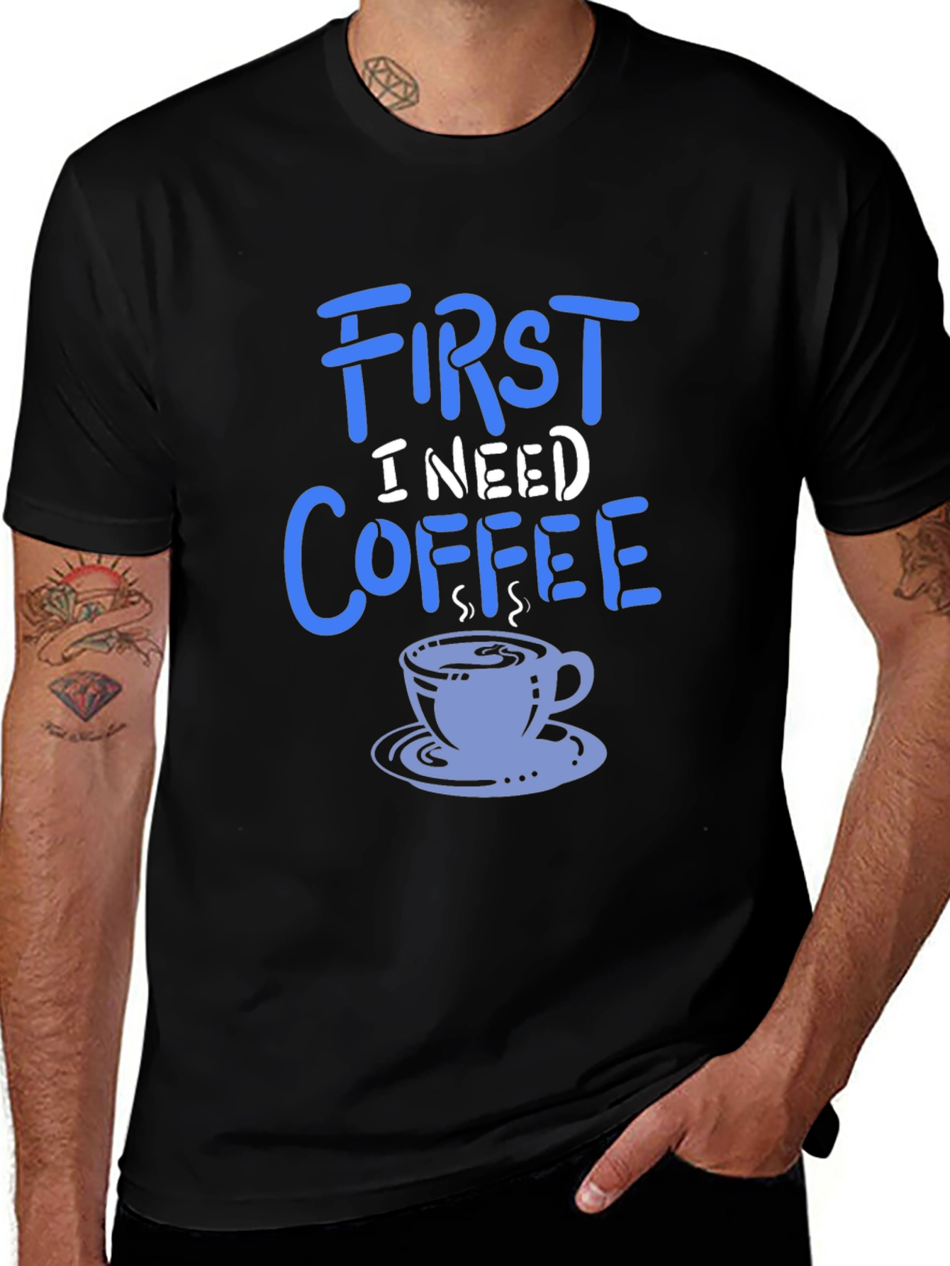 Variant 10 of First I Need Coffee Graphic Tee - Soft Cotton Blend