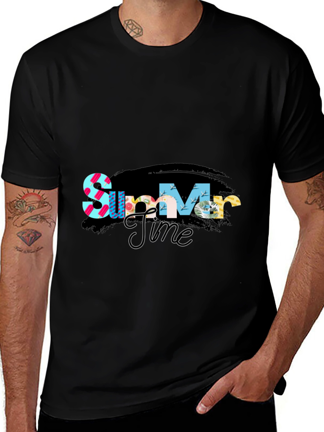 Variant 11 of Summer Time Graphic Tee - Stylish Black T-Shirt