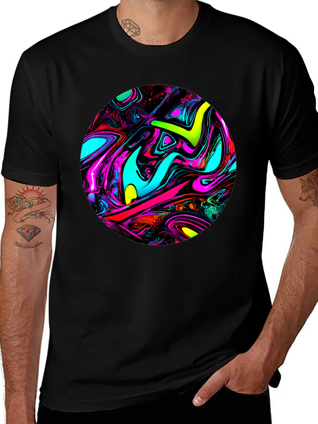 Variant 9 of Psychedelic Swirl Graphic Black T-Shirt