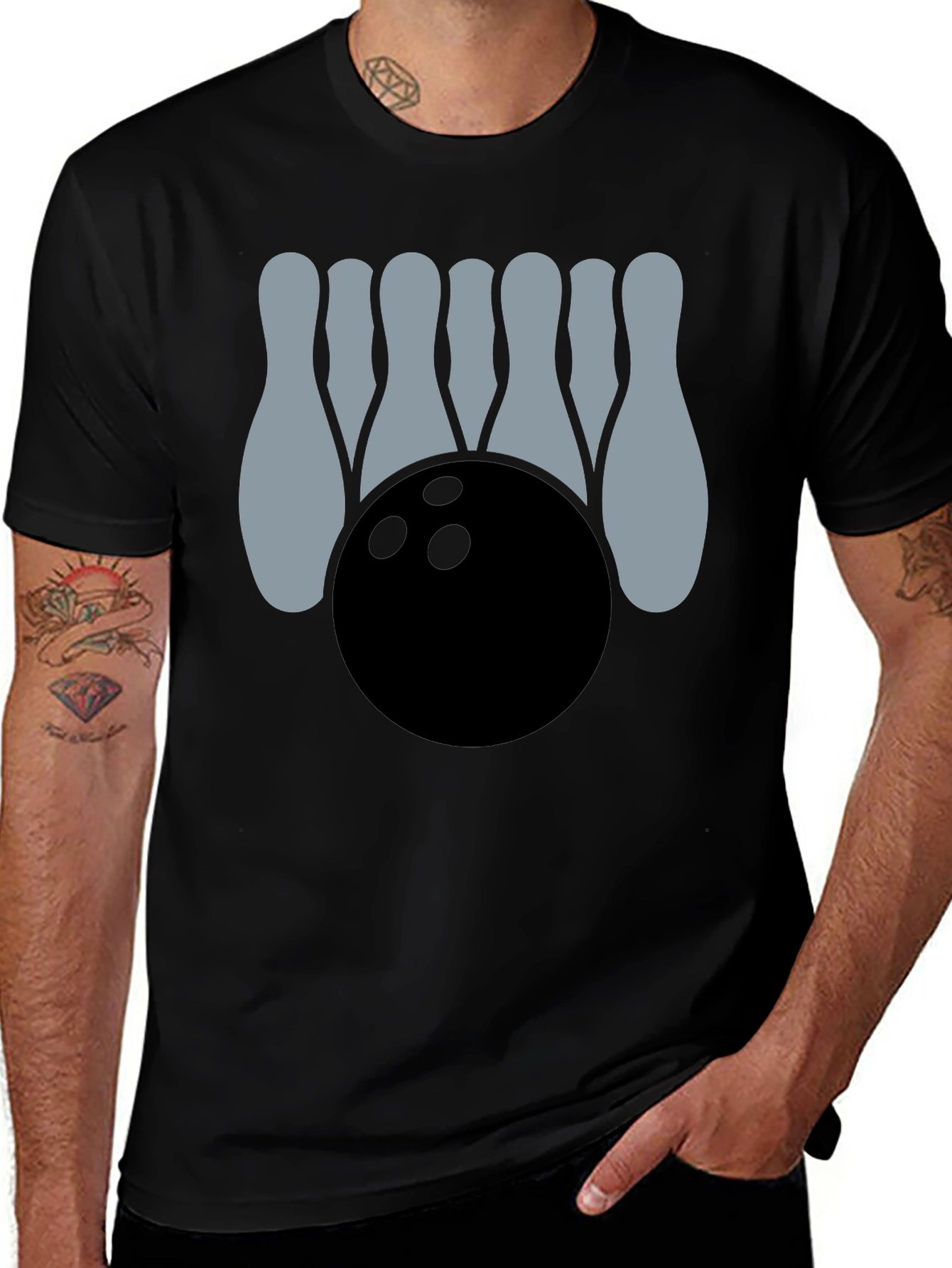 Variant 25 of Bowling Strike Graphic Tee - Black Cotton Casual Shirt