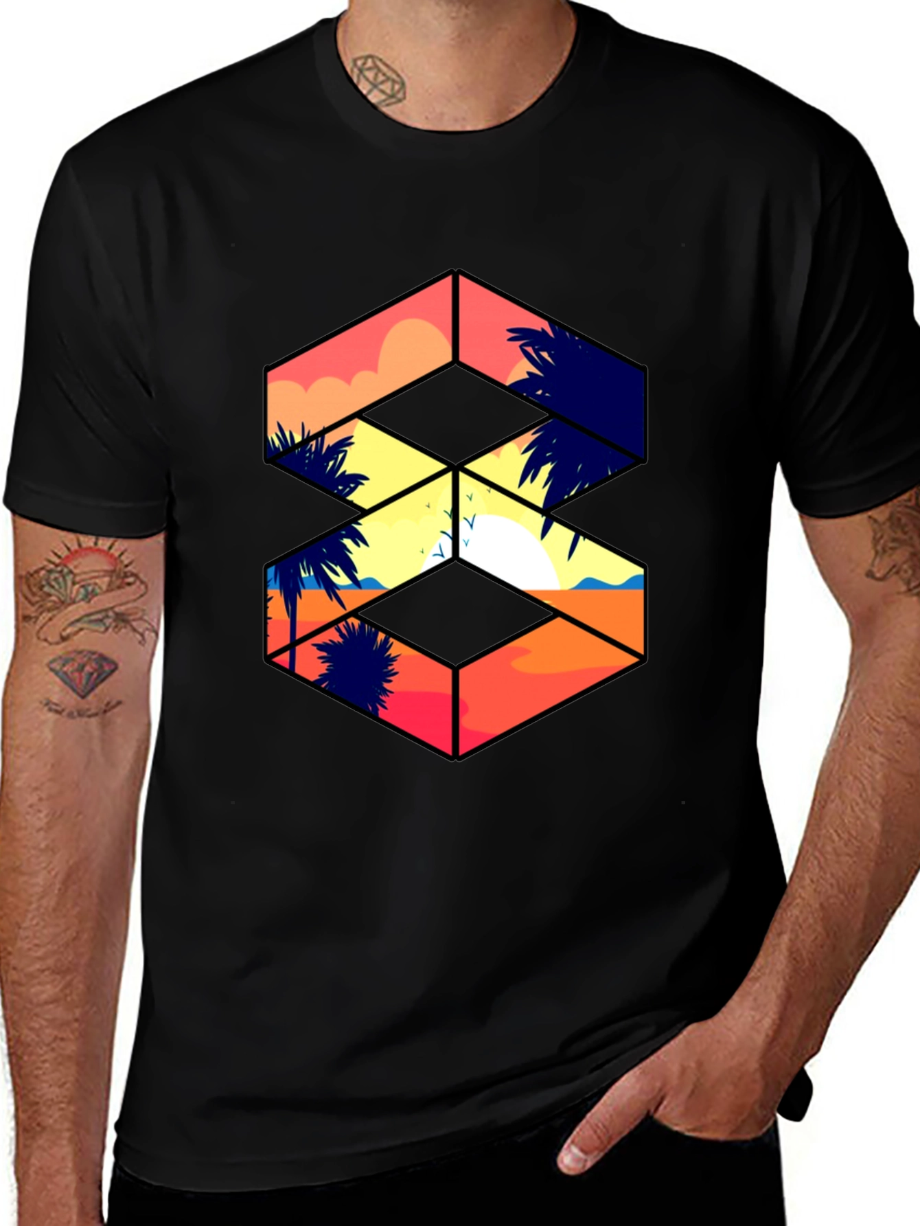 Geometric Sunset Palm T-Shirt