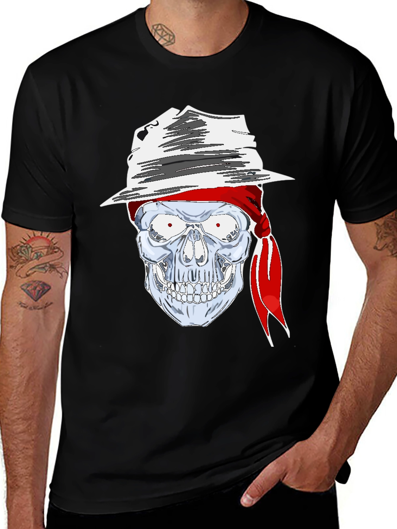 Variant 18 of Skull in Hat Graphic Tee - Men's Black T-Shirt