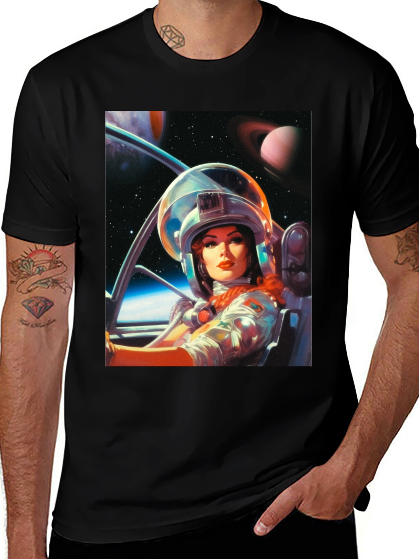 Variant 7 of Retro Space Girl T-Shirt - Black