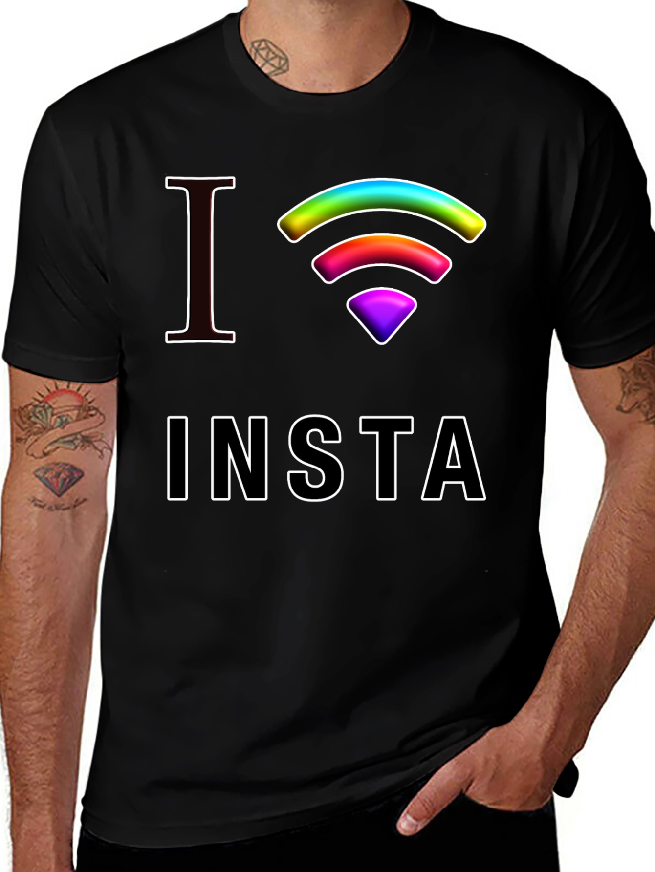 I Love Insta Rainbow Wifi Black T-Shirt