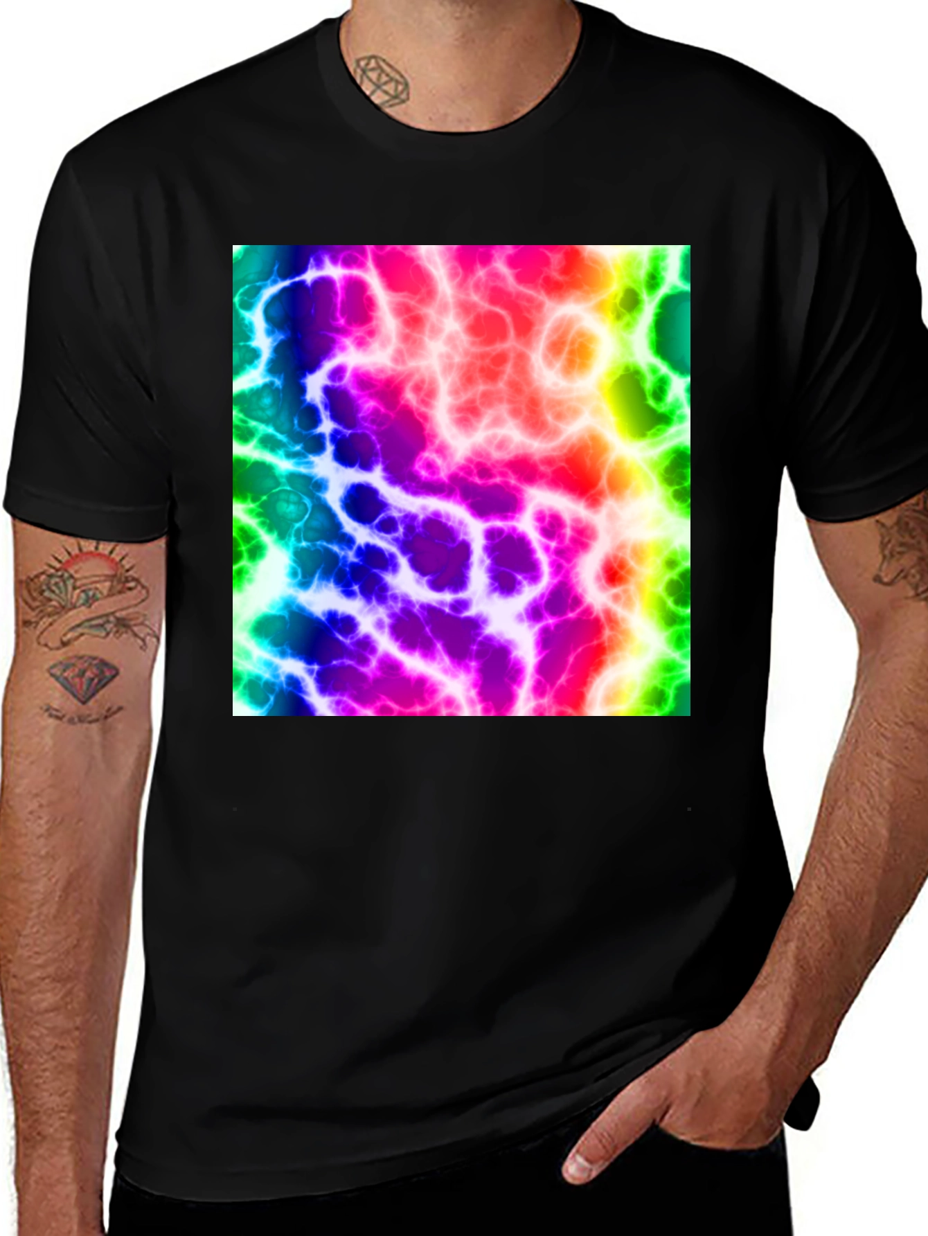 Variant 5 of Rainbow Lightning Graphic Black T-Shirt