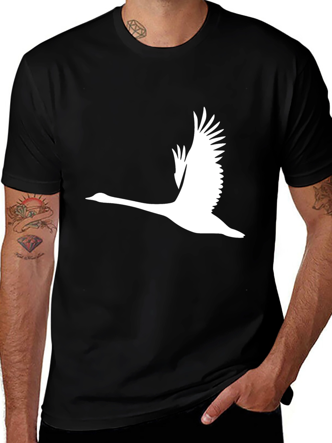 Variant 30 of Men's Black T-Shirt with Flying Goose Graphic