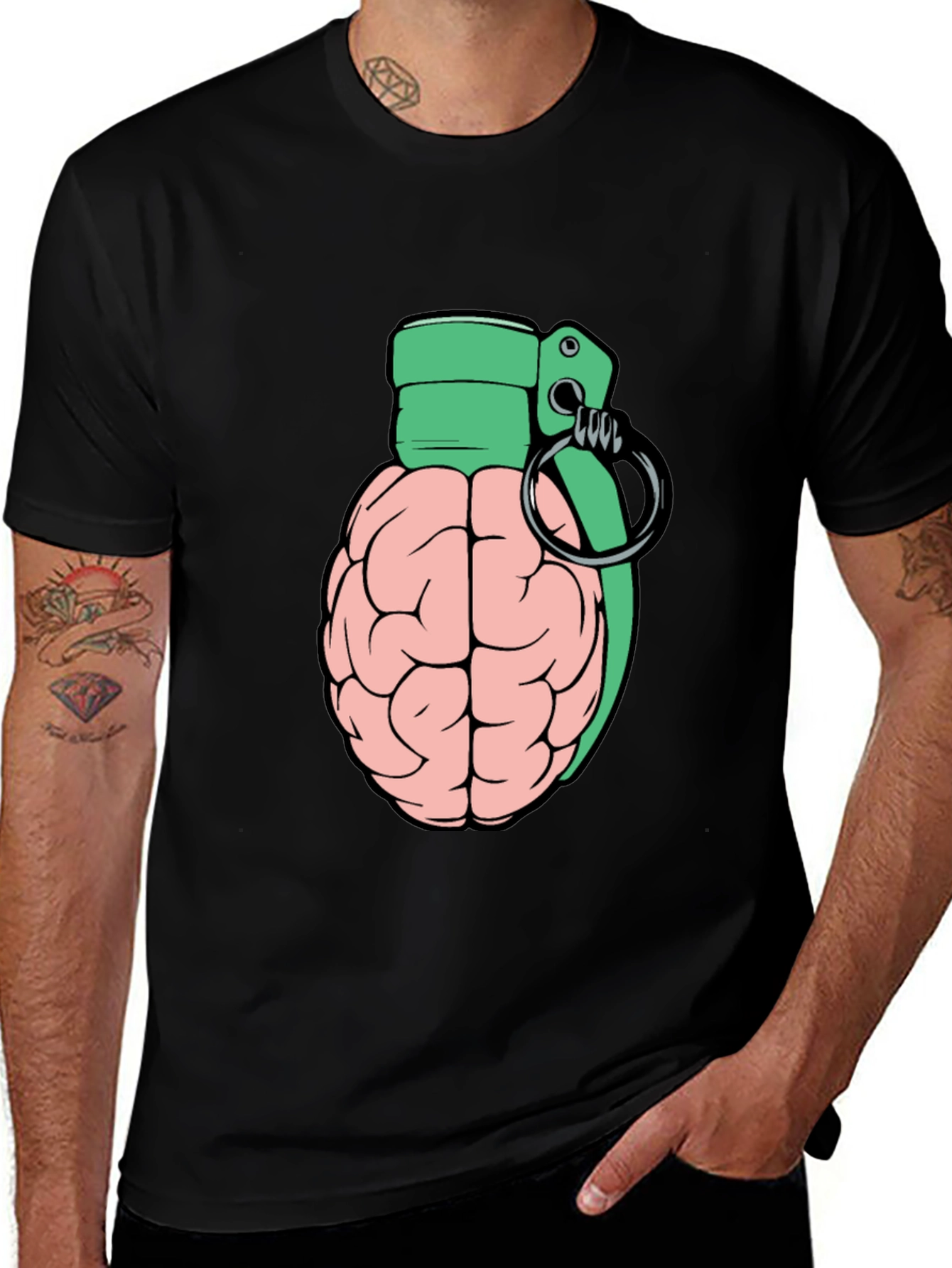 Variant 13 of Brain Grenade Graphic Tee - Black Cotton T-Shirt