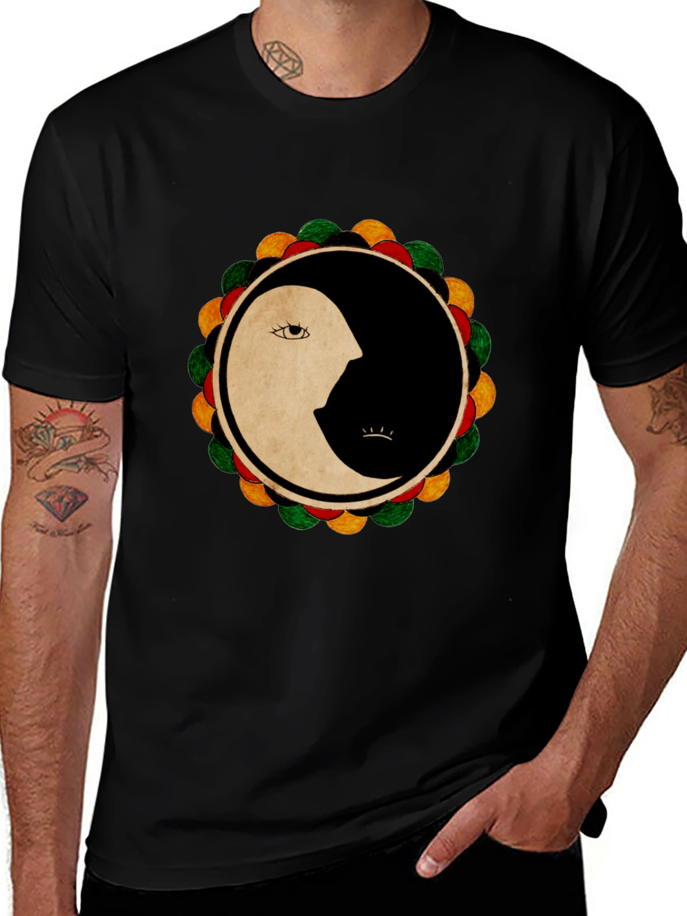 Variant 25 of Unique Graphic Tee - Moon Face Design