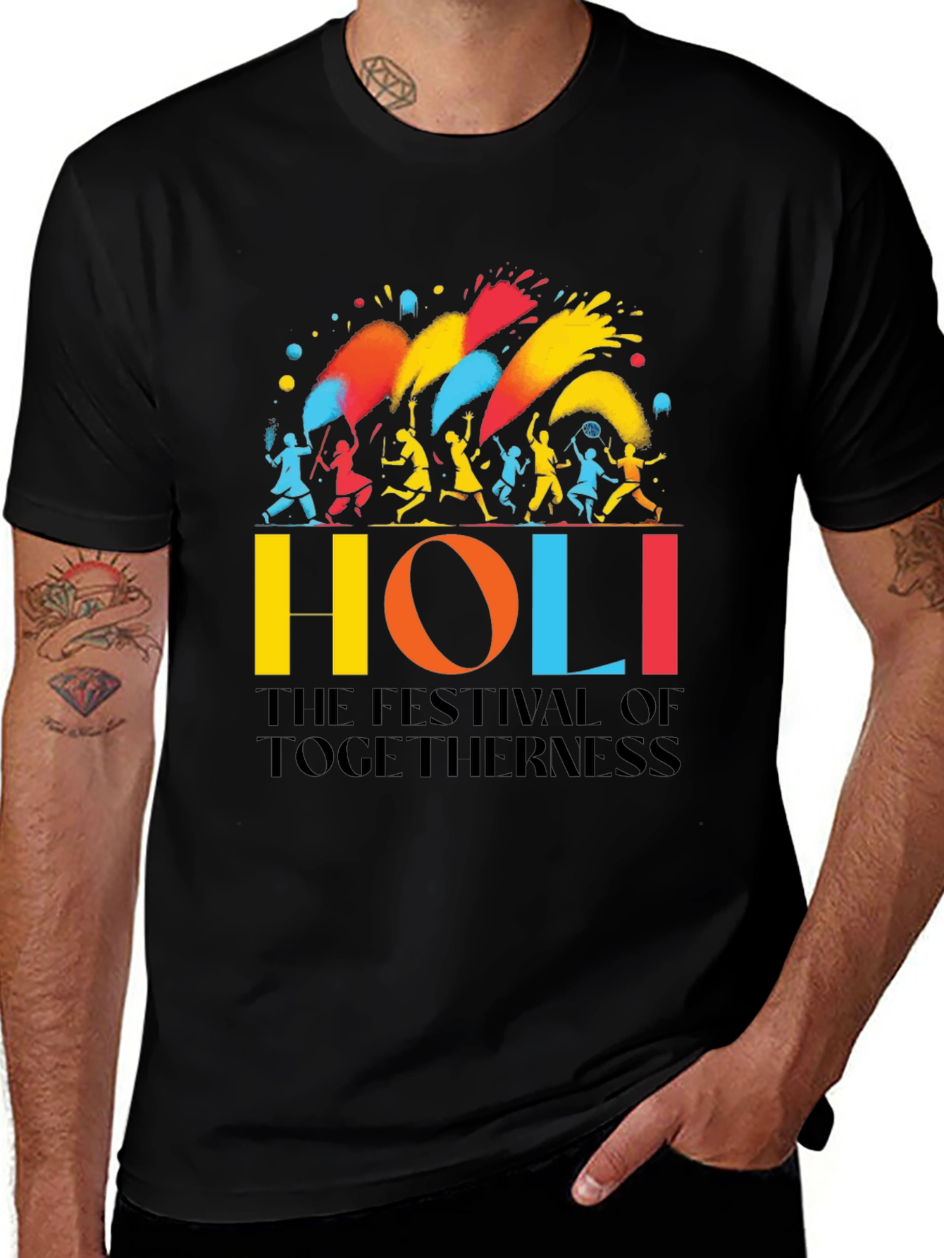 Holi Festival Togetherness Graphic Tee - Black