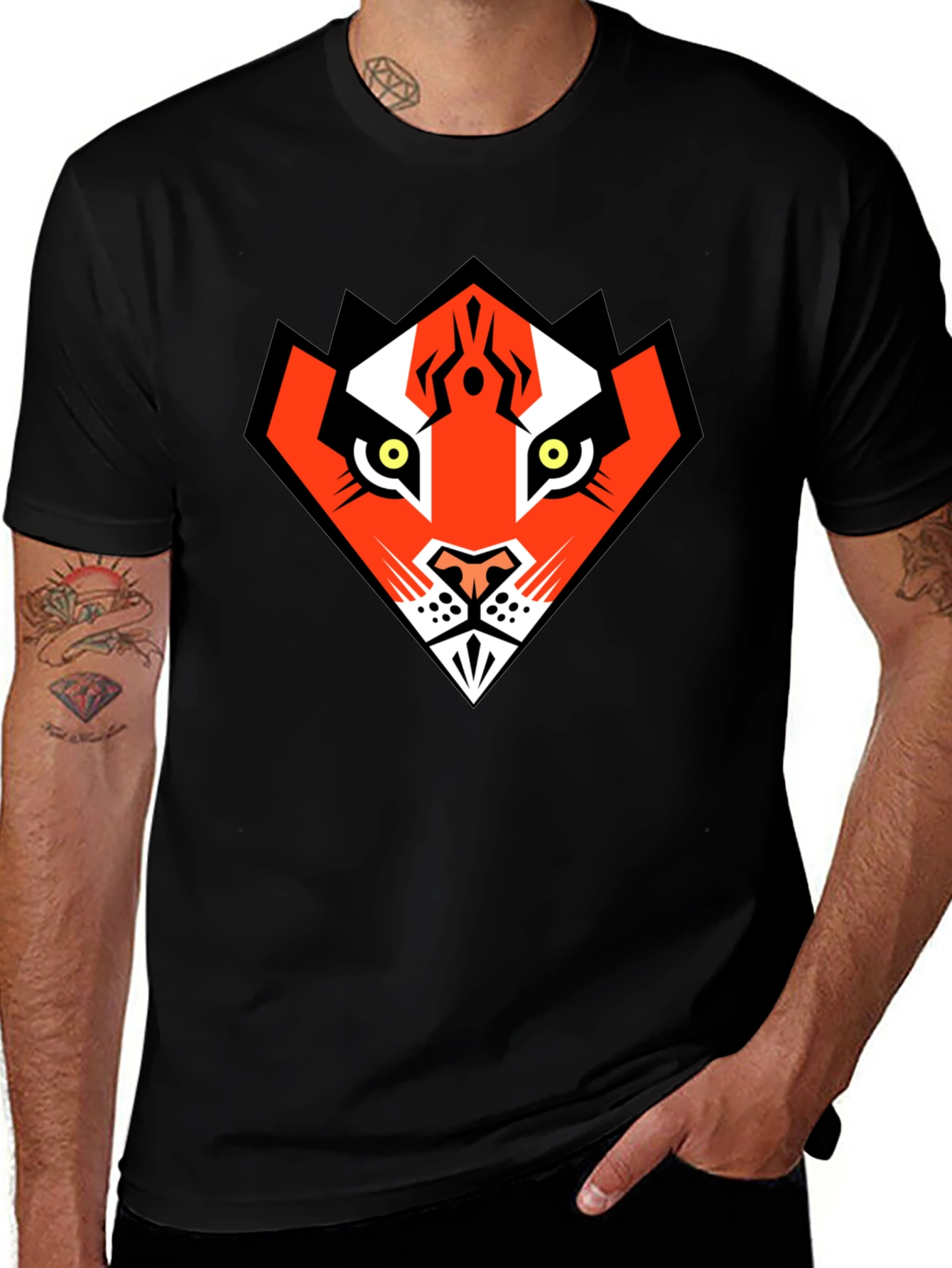 Variant 21 of Geometric Tiger Graphic Print Men's Black T-Shirt