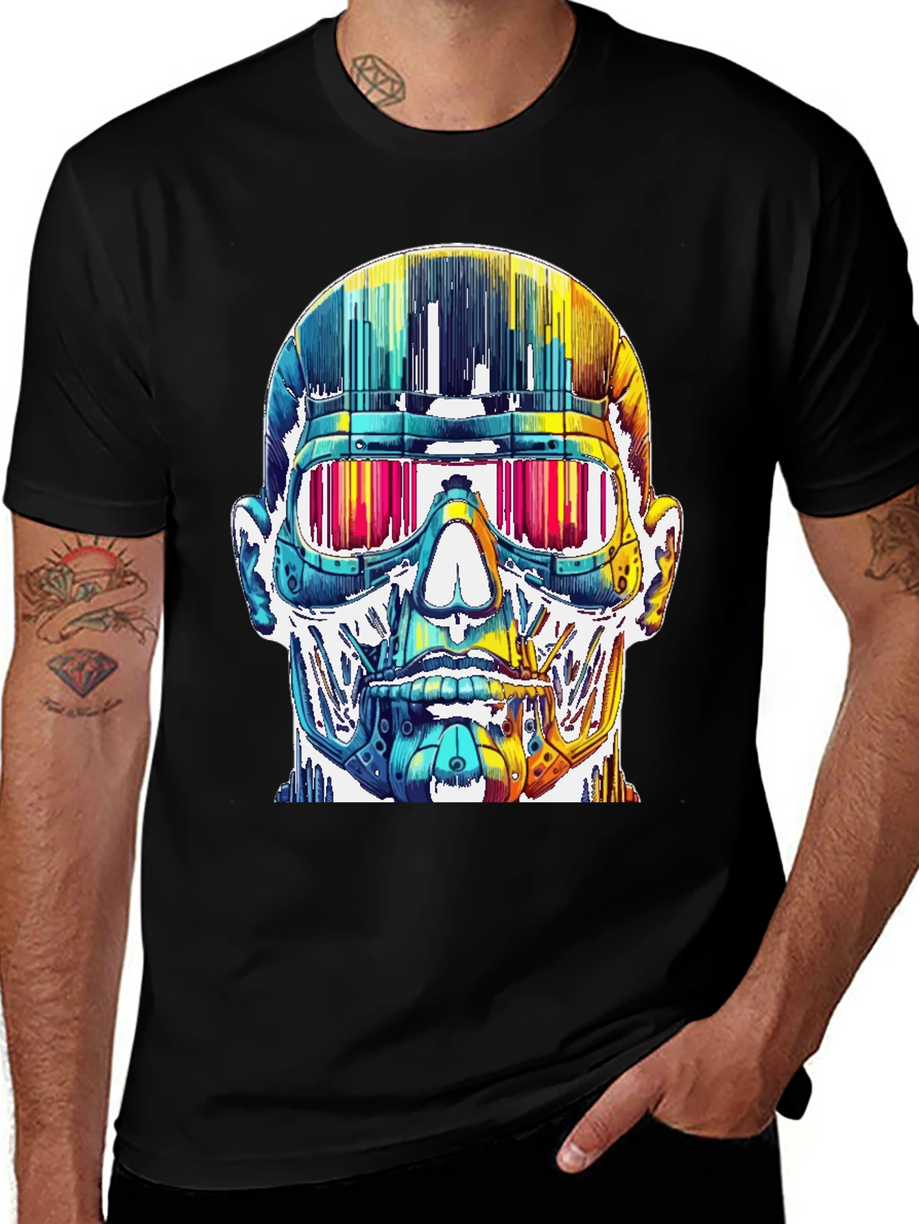 Black Cyberpunk Skull Graphic Tee main image