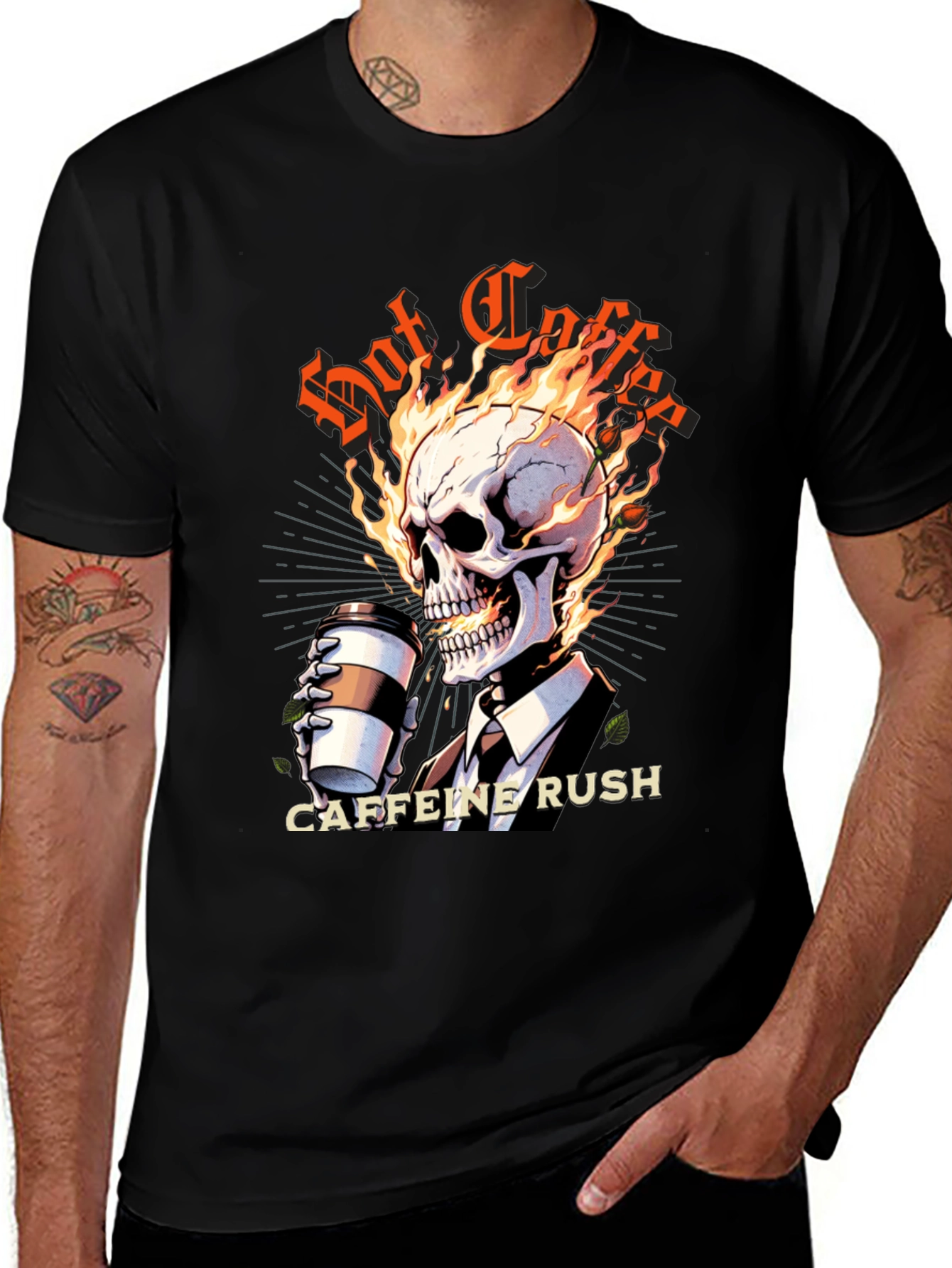 Black Hot Coffee Caffeine Rush Graphic T-Shirt main image
