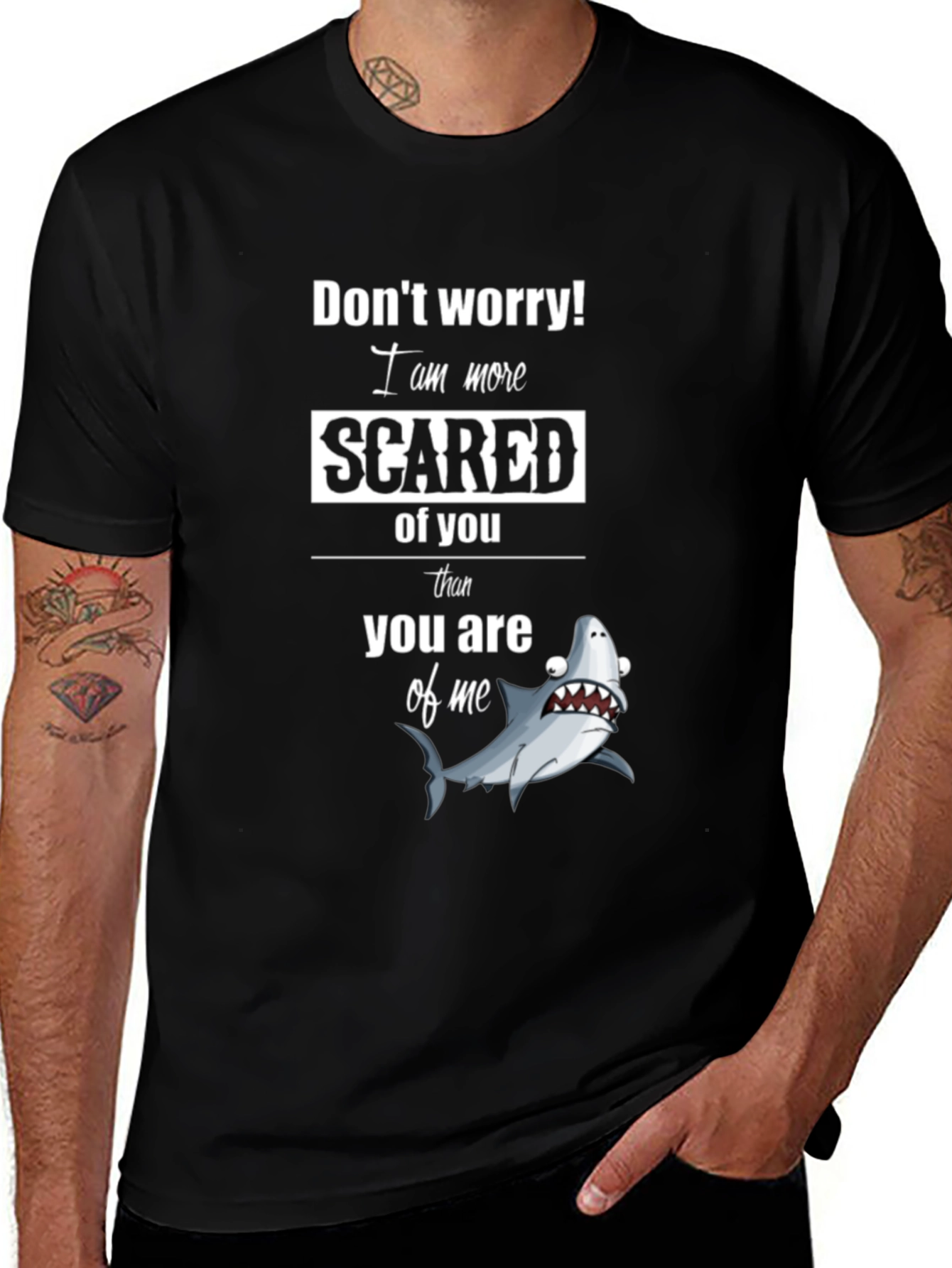 Variant 17 of Scared Shark Graphic Tee - Humorous Novelty Shirt