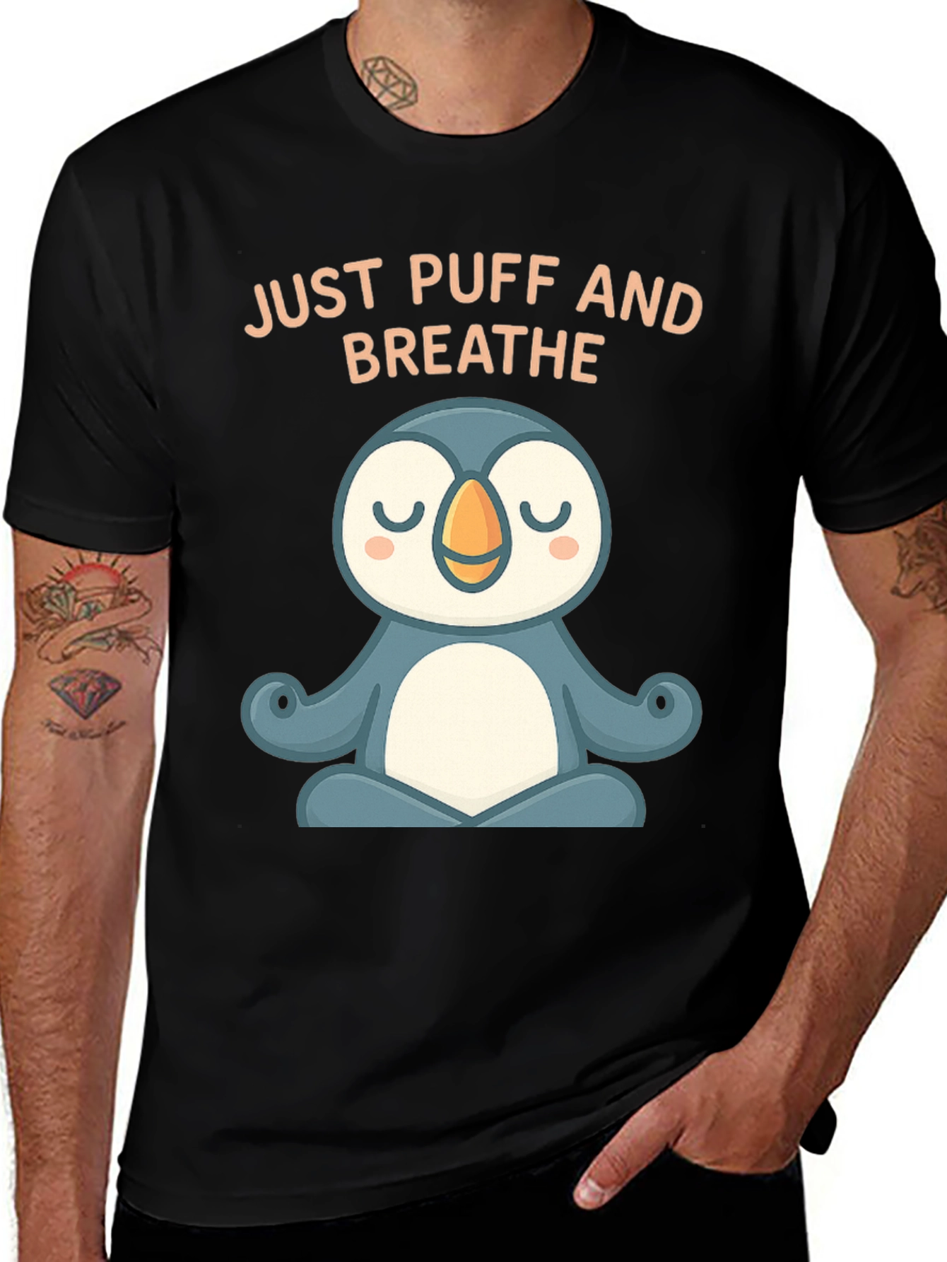 Variant 4 of Just Puff and Breathe Yoga Penguin Black T-Shirt